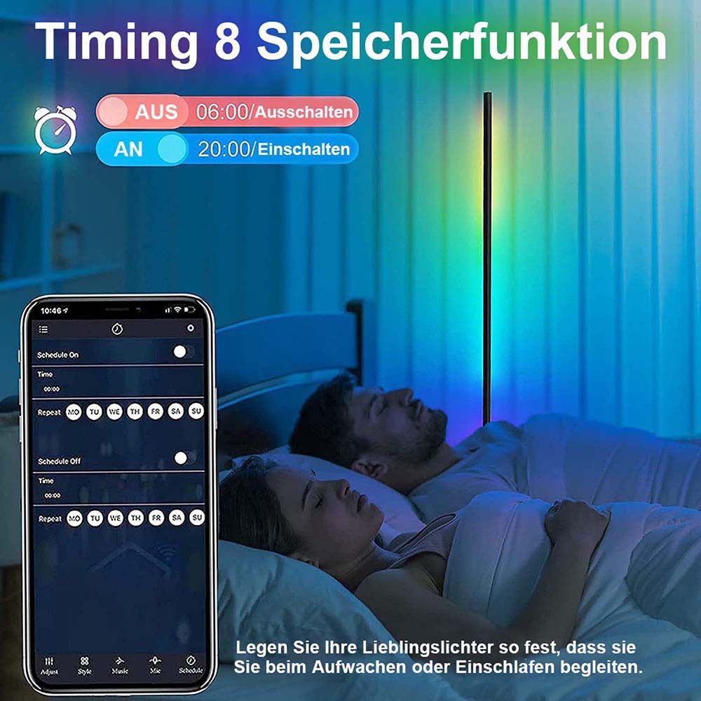 MUPOO LED Lichtleiste LED Stehlampe Wohnzimmer, RGB Ecklampe, Fernbedienung/App-Steuerung, USB, Dimmbar, Musik Sync