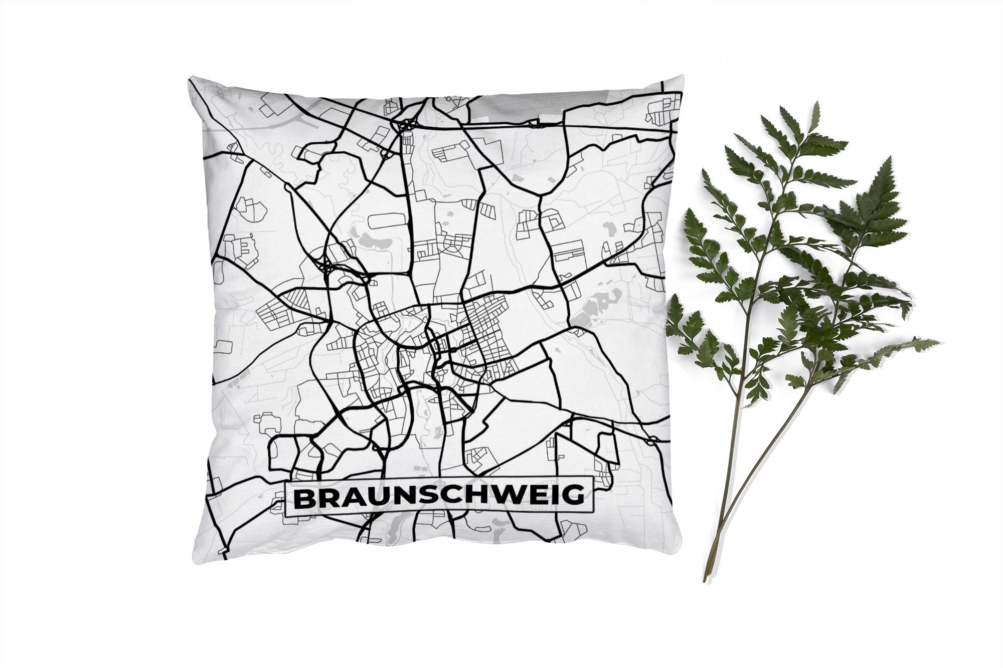 MuchoWow Dekokissen Braunschweig - Stadtplan - Karte, Zierkissen mit Füllung für Wohzimmer, Schlafzimmer, Deko, Sofakissen
