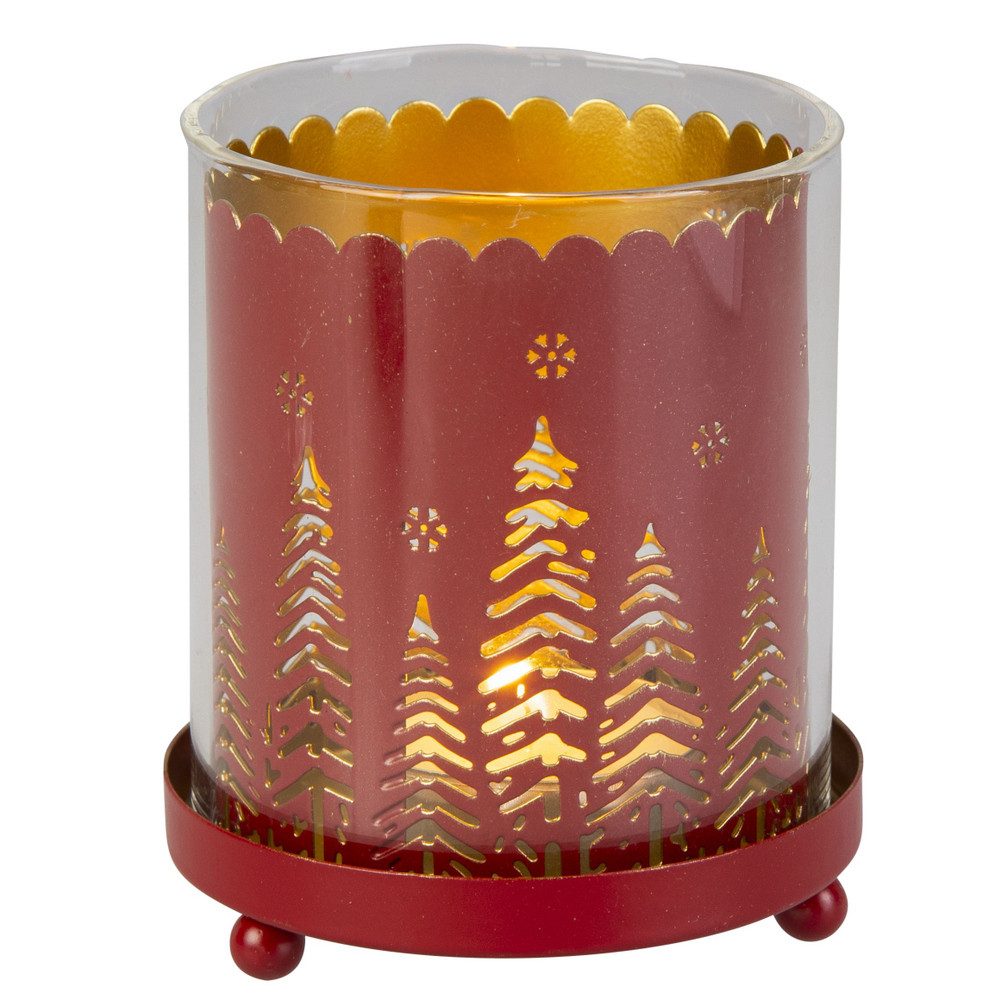 MICA Windlicht Windlicht Tannenwald - grün/rot - Metall und Glas - ca. 7,5 günstig online kaufen