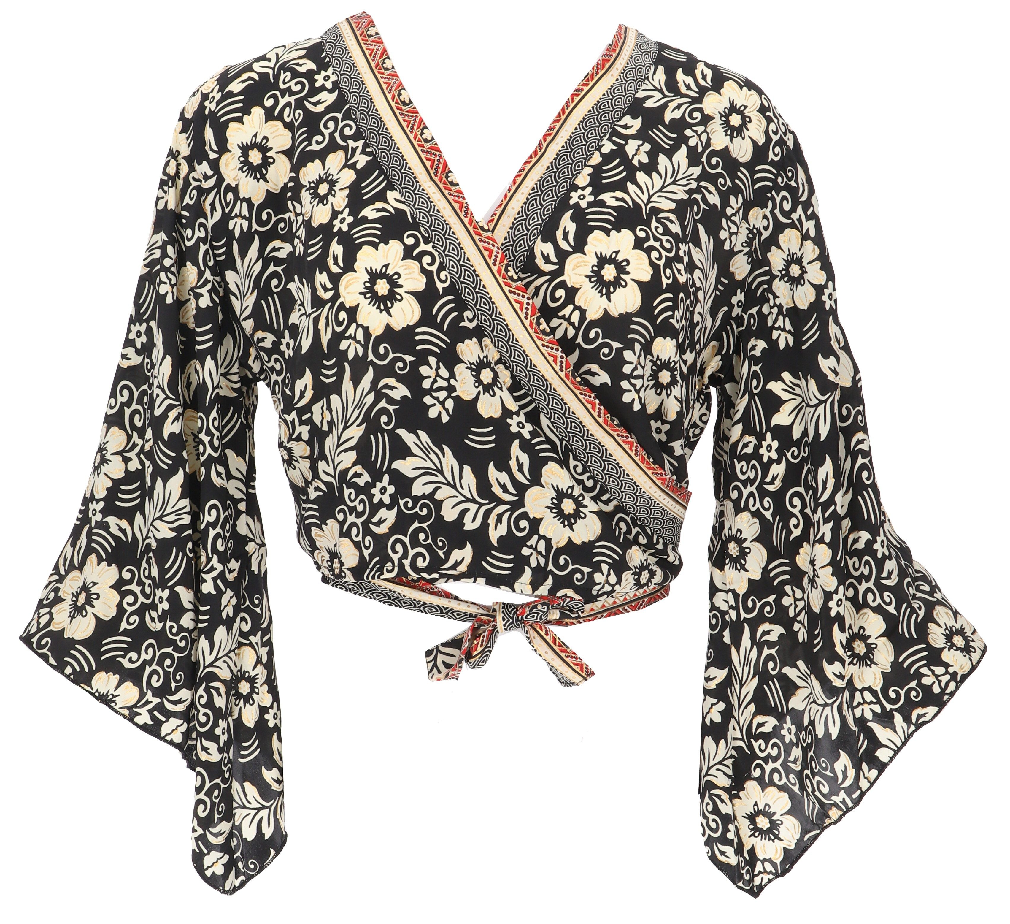 Guru-Shop Longbluse Kurztop, Boho Blusentop, Wickeltop, günstig online kaufen