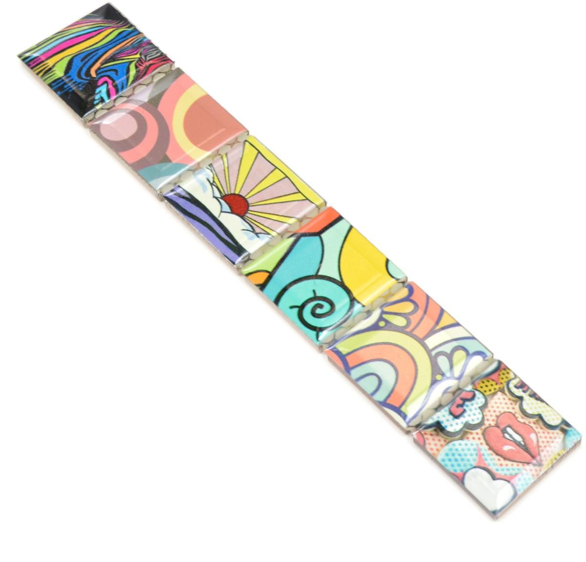 Mosafil Mosaikfliesen Keramik Fliesen Bordüre Roxbury Retro Bunt, Keramik 28.800x4.500, bunt, Verlegefertig auf ein Netz geklebt - Frostsicher - Wasserfest