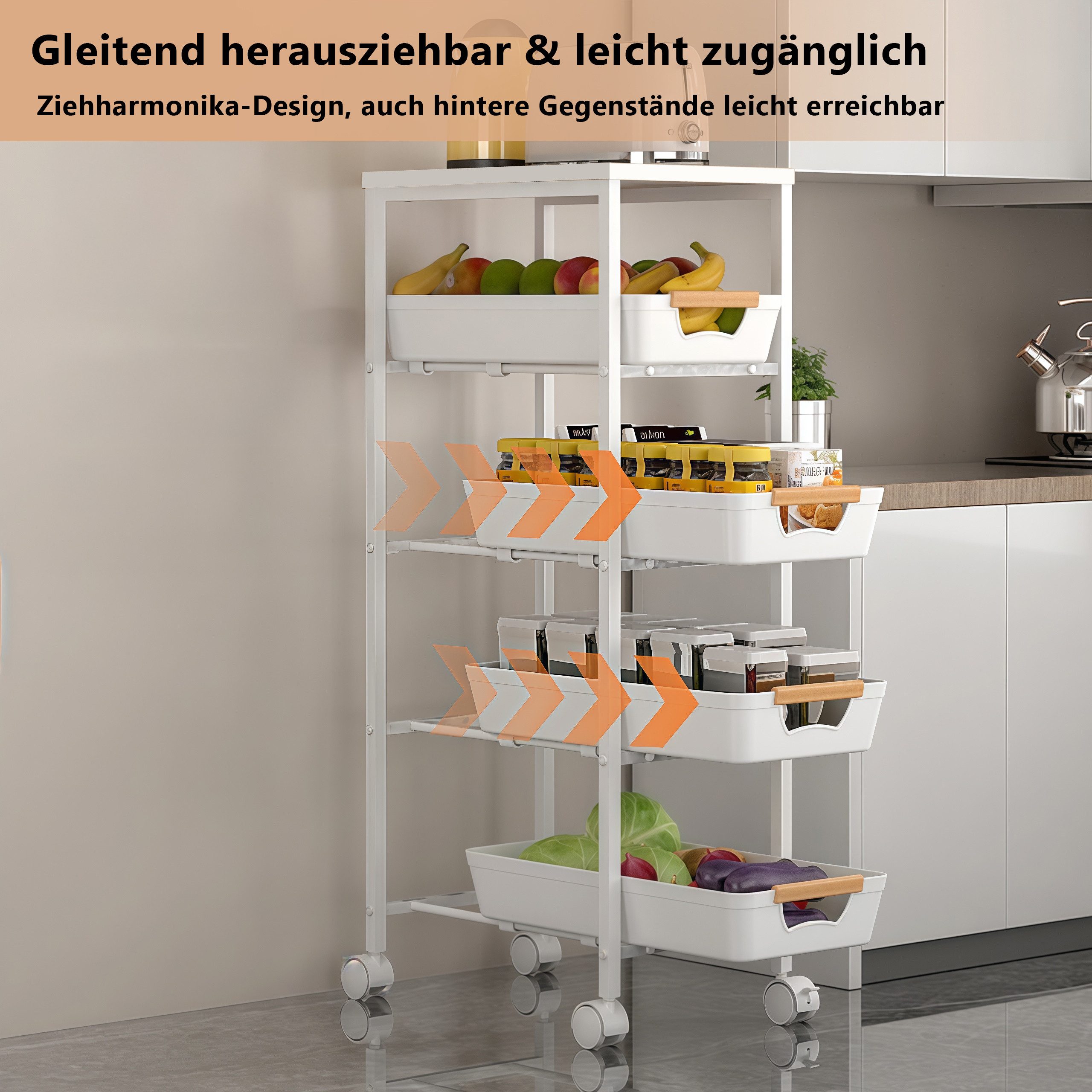 PFCTART Küchenwagen Schmaler Küchenwagen mit Schubladen & Körben, 38×32×81,5 cm, (Set, 1 St., Ideal für Küche, Bad, Waschküche & kleine Räume), Rollwagen mit Ho – Bild 3 von 5