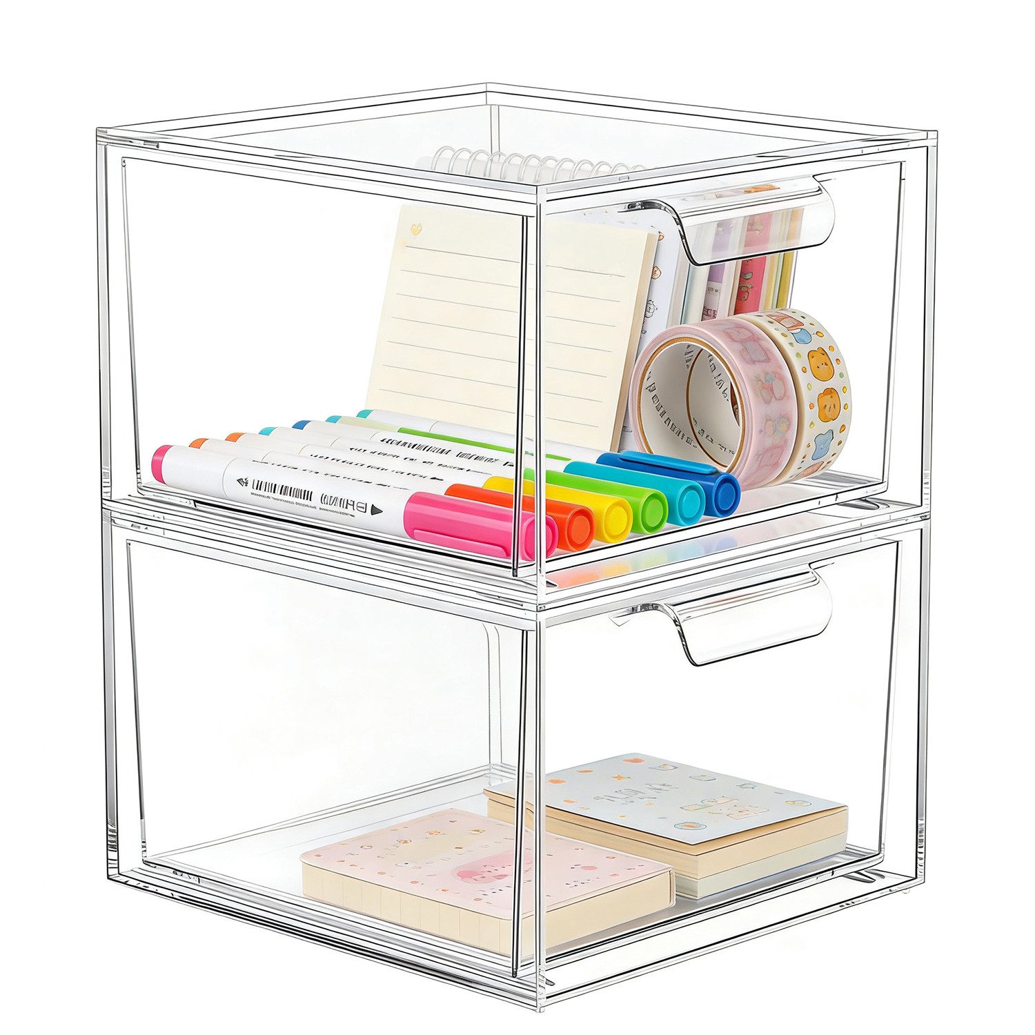 OSTWOLKE Make-Up Organizer 2er Stapelbare Acryl Kosmetik Organizer Schubladen Organizer, 2-tlg., für Schminktisch Schreibtisch Badezimmer Schlafzimmer UnterWasc – Bild 3 von 5