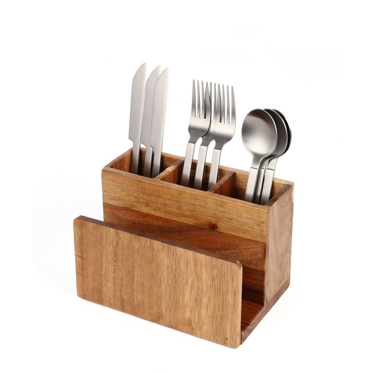 Cheffinger Besteckhalter aus Holz mit 3 Besteckfächern + Serviettenfach, für Küche & Garten, (1-tlg), für Küche & Garten