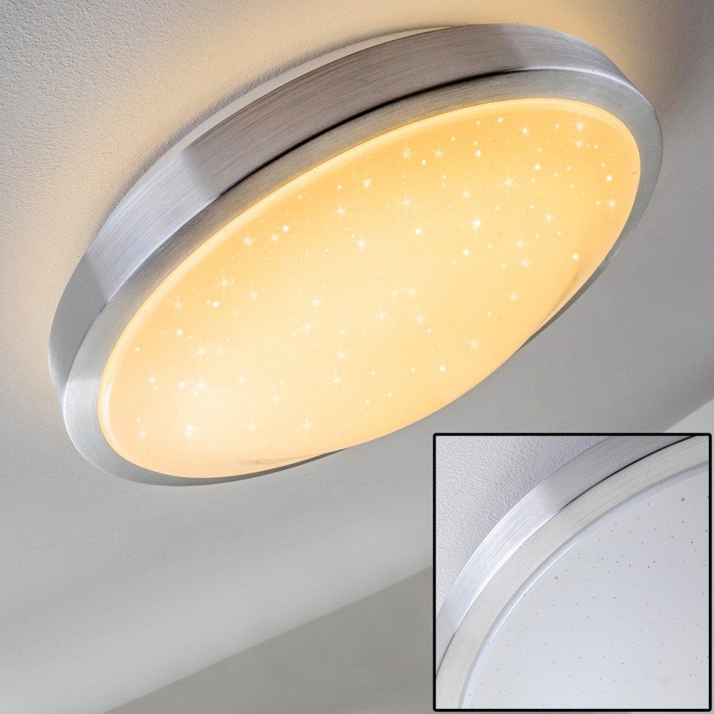 hofstein Deckenleuchte »Coppito« Deckenlampe mit LED rund mit warmweißem Licht, 3000 Kelvin, Badezimmer und Gewerberäume aus gebürstetem Aluminiummit Sternendekor