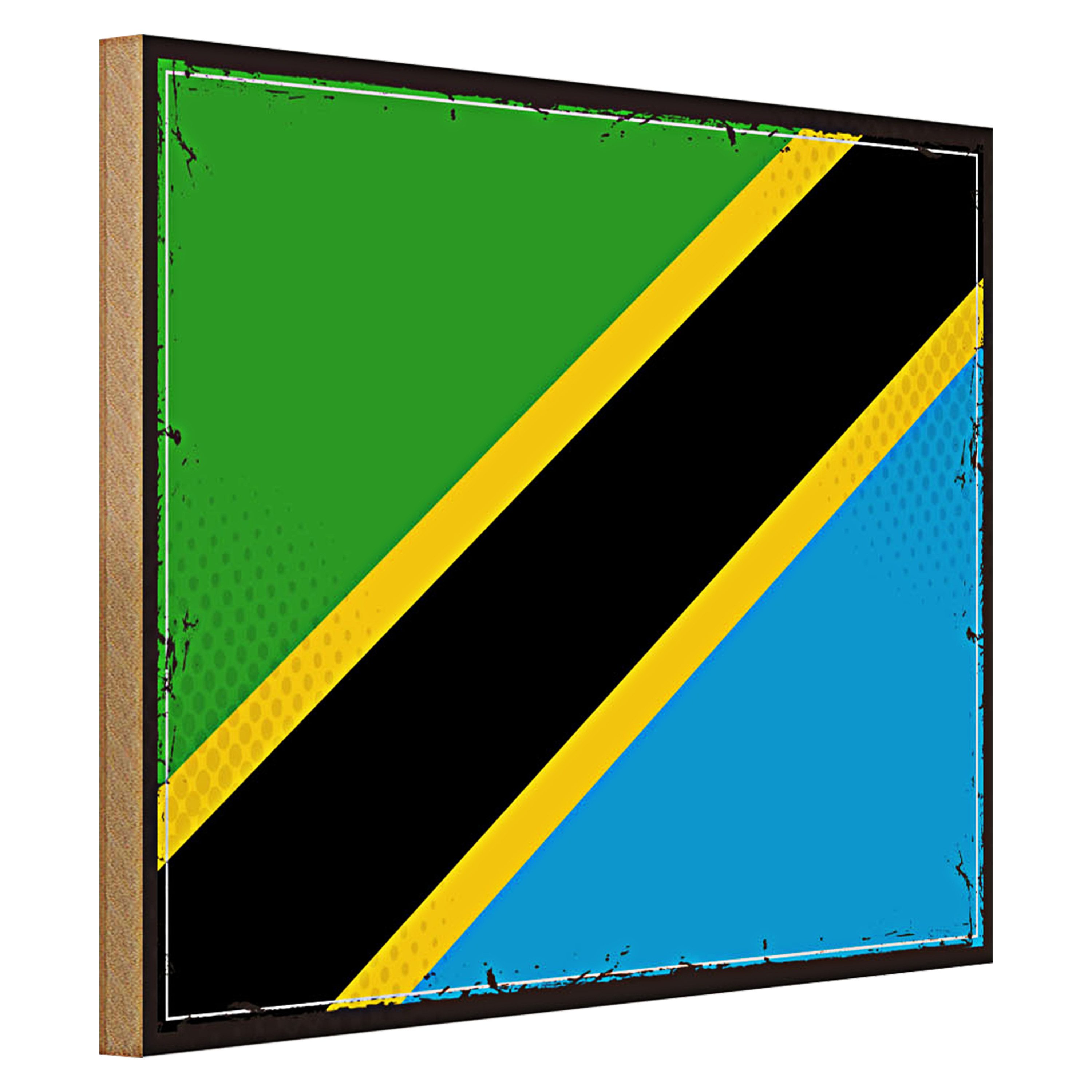 Roomando Holzbild Flagge Tansania 40x30cm Retro Flag of Tanzania
