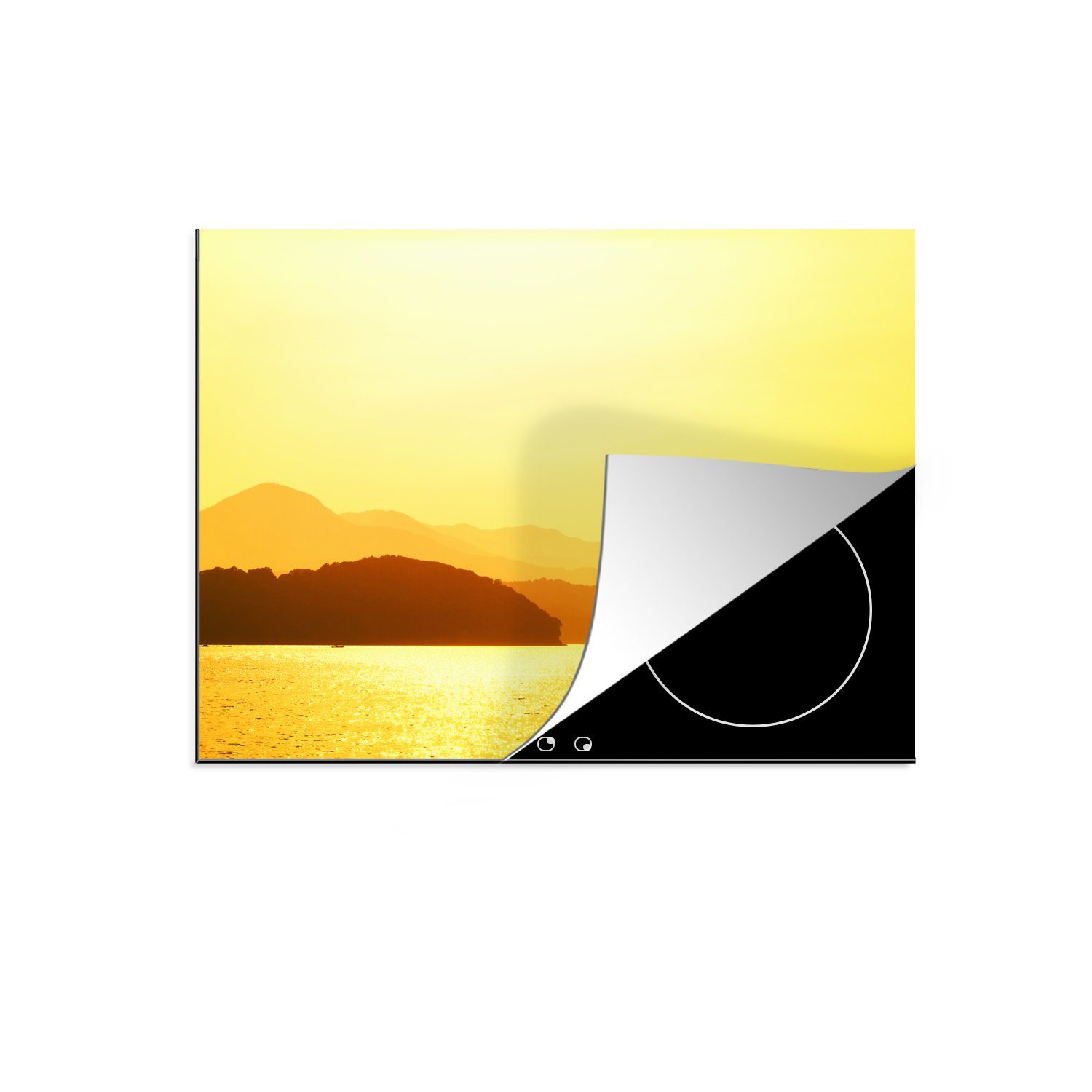 MuchoWow Herdblende-/Abdeckplatte Sonnenuntergang am Strand, Vinyl, (1 tlg), 70x52 cm, Mobile Arbeitsfläche nutzbar, Ceranfeldabdeckung