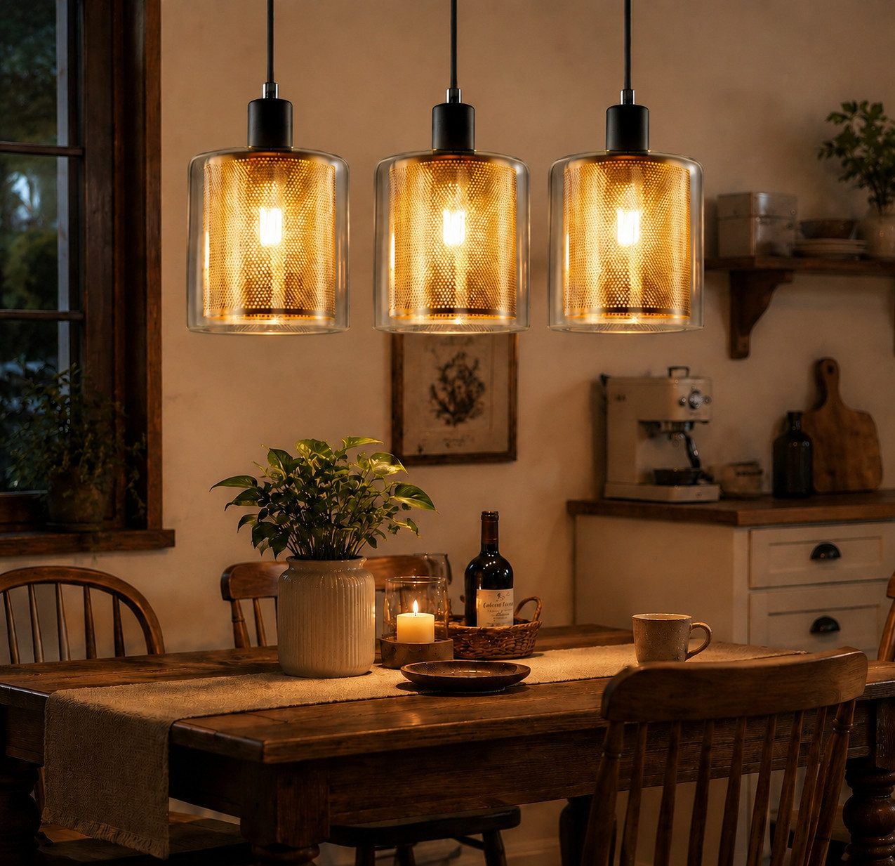 Nettlife Pendelleuchte 3 flammig Glass E14 Retro Hängelampe Esstisch esszimmer Beleuchtung, ohne Leuchtmittel, für Esstisch Wohnzimmer höhenverstellbar warmes Lich