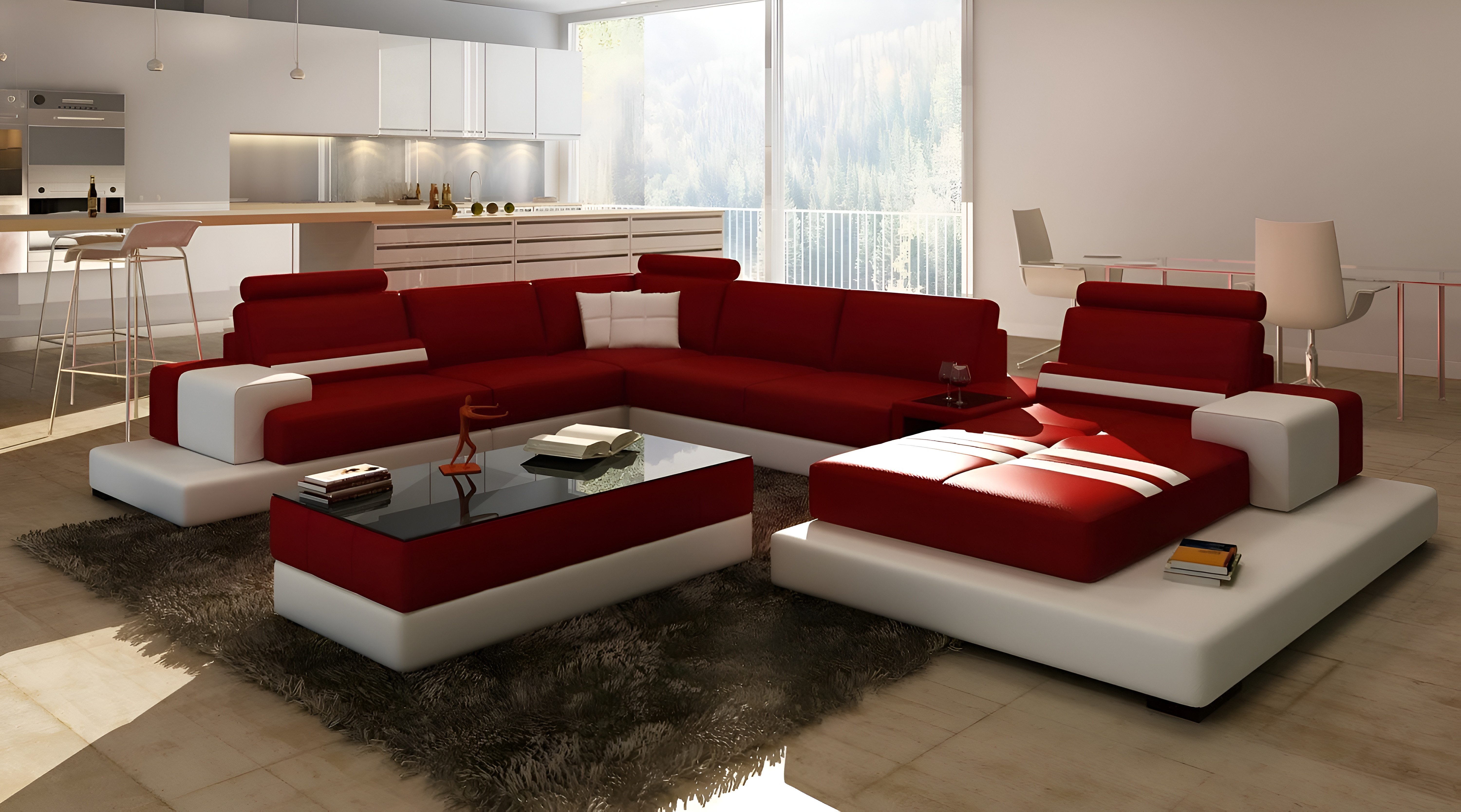 Wohnlandschaft Stilvolle Eckcouch mit USB-Anschluss – Polstergarnitur aus Leder