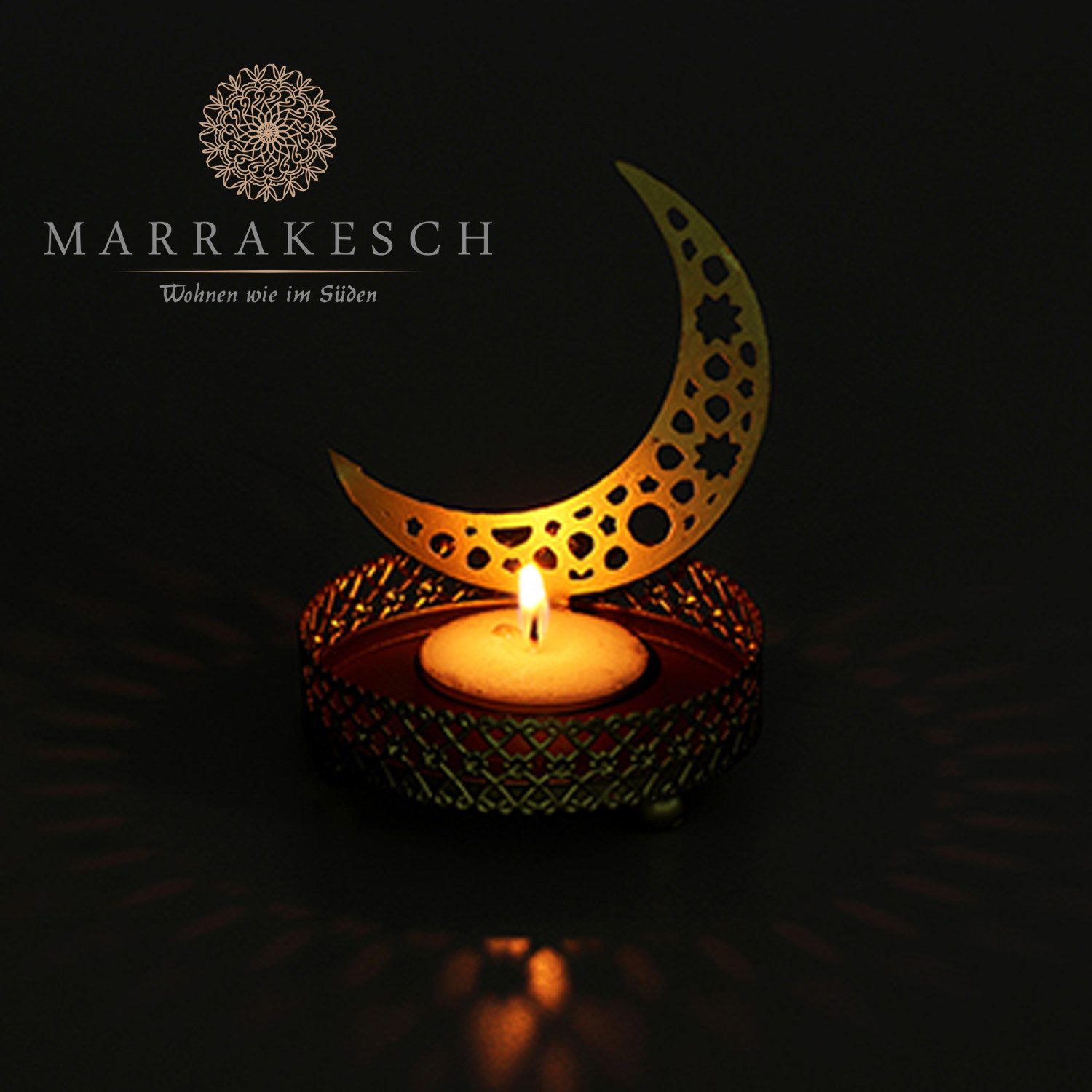 Marrakesch Orient & Mediterran Interior Teelichthalter 2er Set Teelichthalter Mond aus Metall in Gold orientalisch 8 cm Deko (2 St), Handarbeit