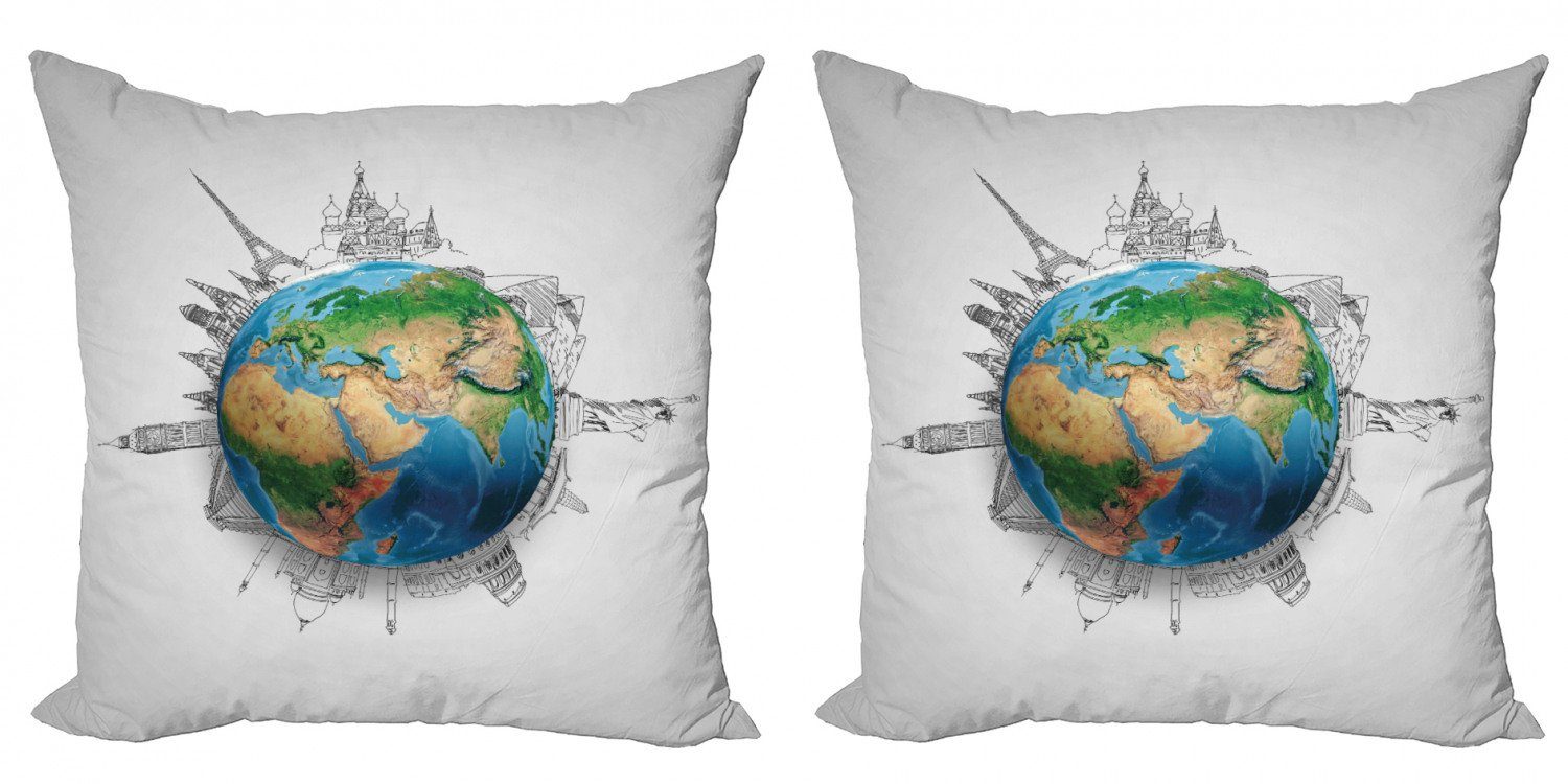 Modern (2 Accent Kissenbezüge Doppelseitiger Globe Stück), Digitaldruck, Realistische Planet Erde Abakuhaus