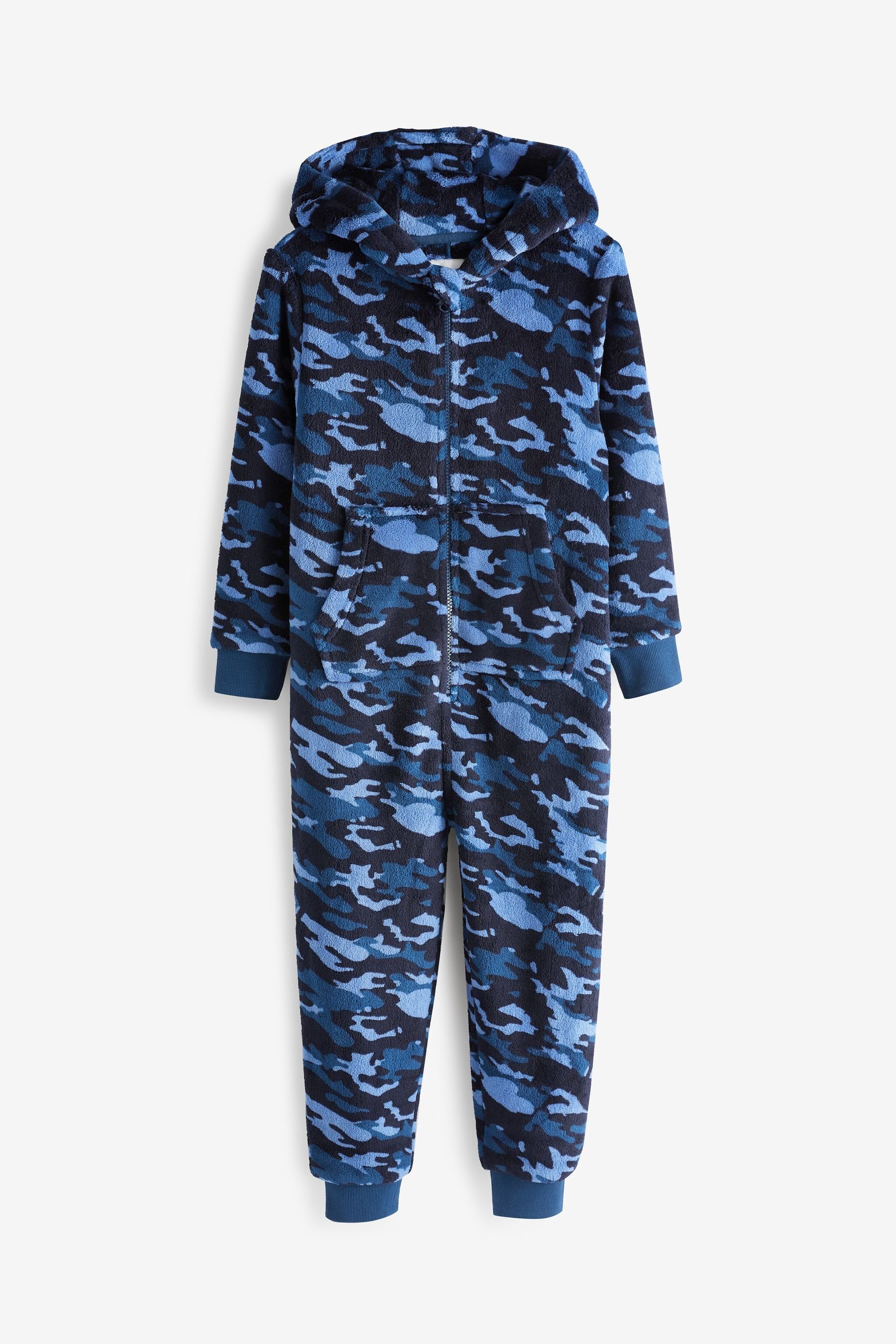 Next Schlafoverall Weicher Fleece-Einteiler Blue Camouflage (1-tlg)