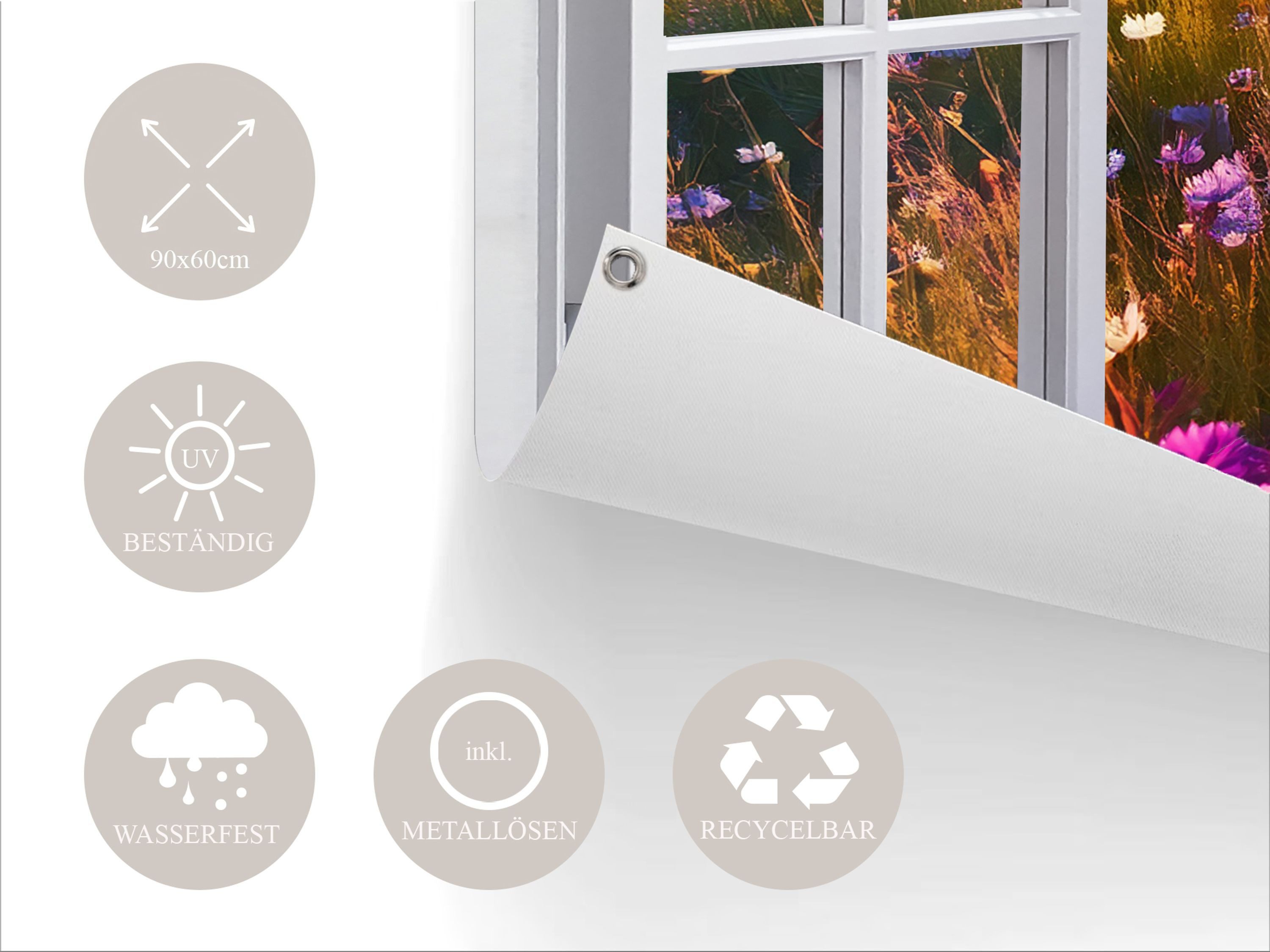artissimo Poster Garten-Poster 90x60cm Gartenfenster Blumenwiese Outdoor-Deko, MIT STABILEN METALLÖSEN: Einfaches Aufhängen als Outdoor-Wandbild, Gartenbanner oder Sichtschutz.