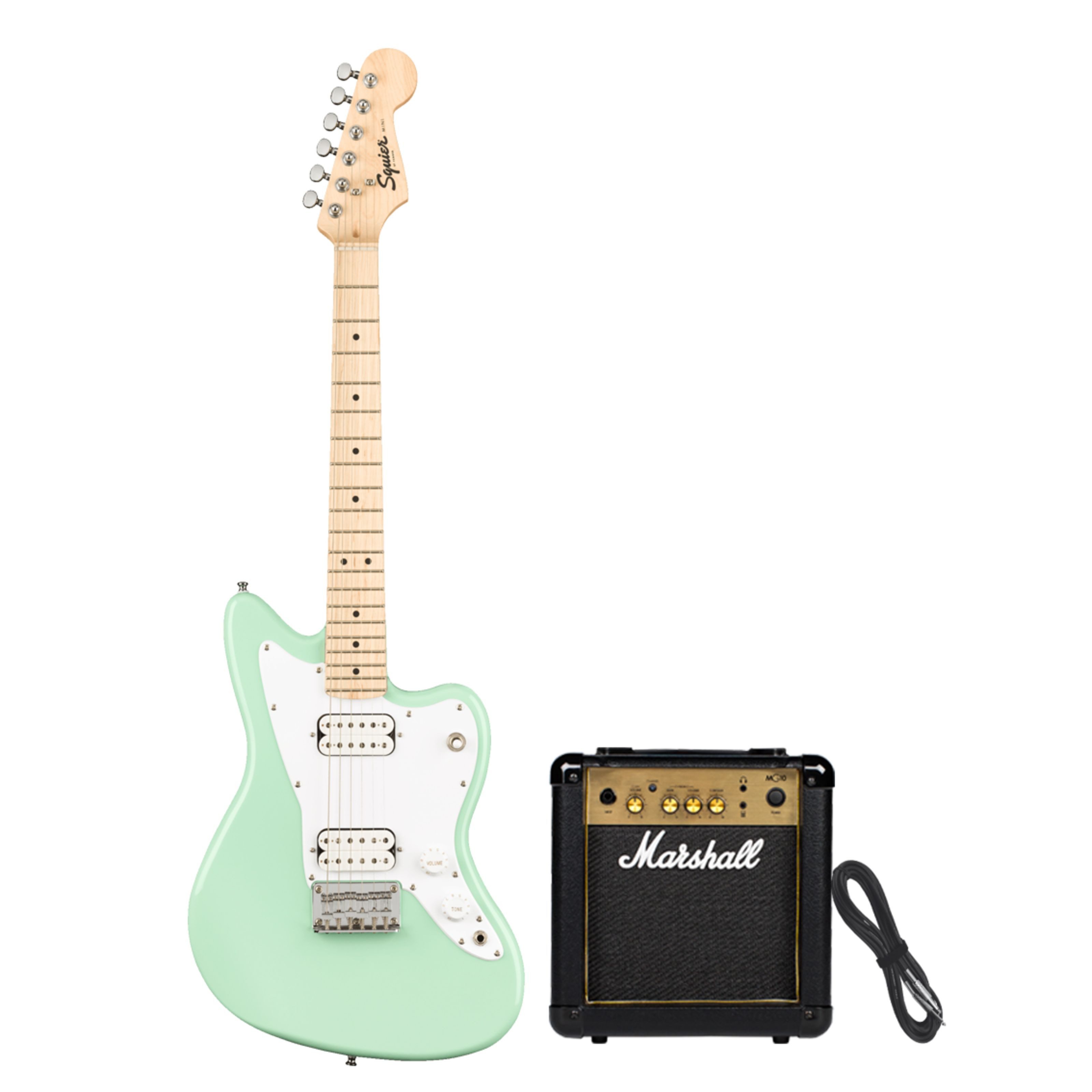 Squier E-Gitarre, E-Gitarren, E-Gitarren-Sets, Mini Jazzmaster SFG - MG10G - E-Gitarren Anfänger Set