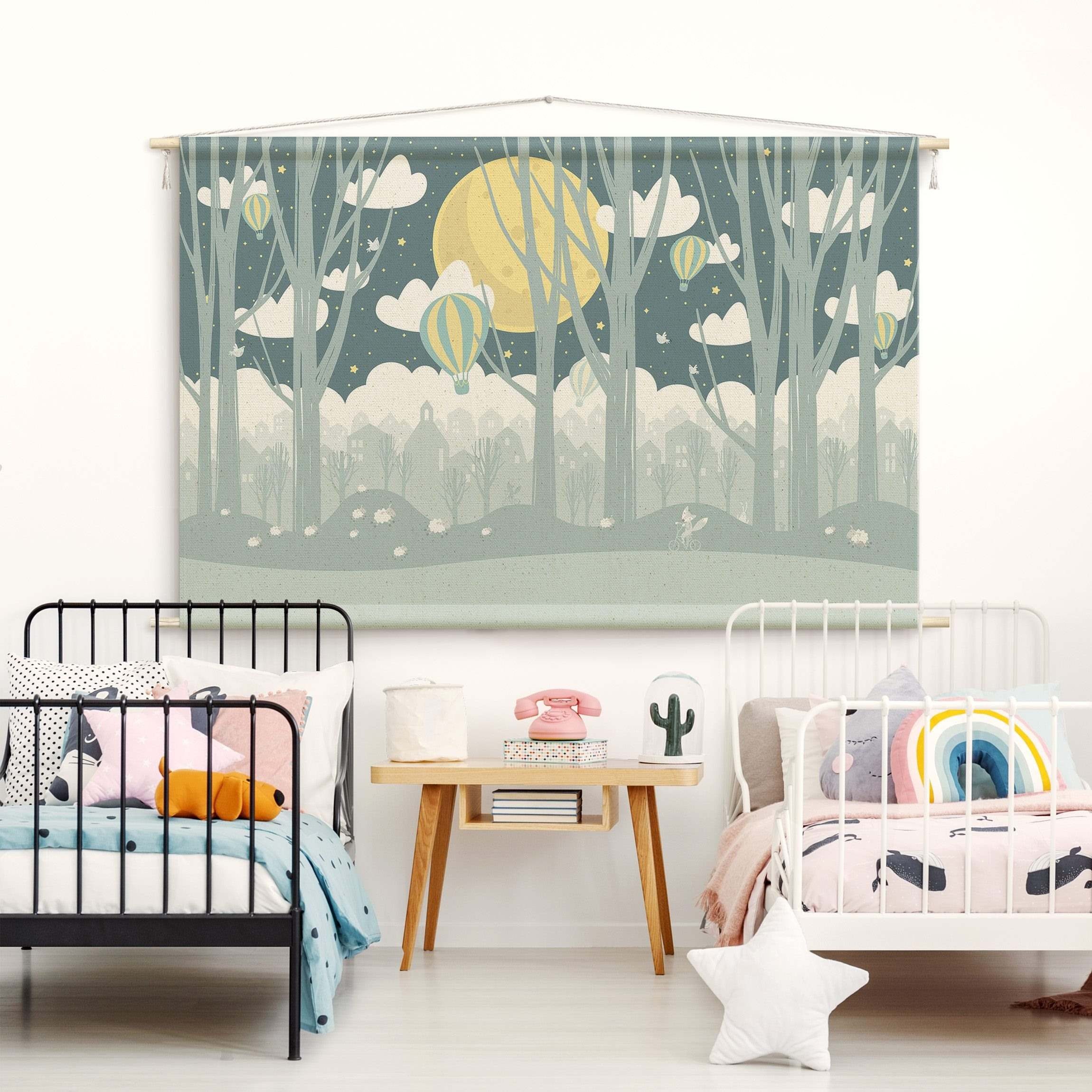Bilderdepot24 Wandteppich Mädchenzimmer Jungenzimmer modern blau, rechteckig, Höhe: 2.6 mm, großes Wandbild aus Natur-Baumwolle Wandbehang Stoffbild Tuch Wollseil