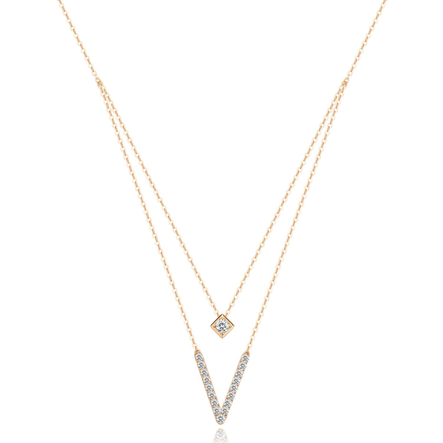 Sternvoll Goldkette Layering Kette 750er Gold, 0.74 ct Labordiamanten IGI-Zertifikat, 0.74 ct Labordiamanten, Layering, 18K Roségold