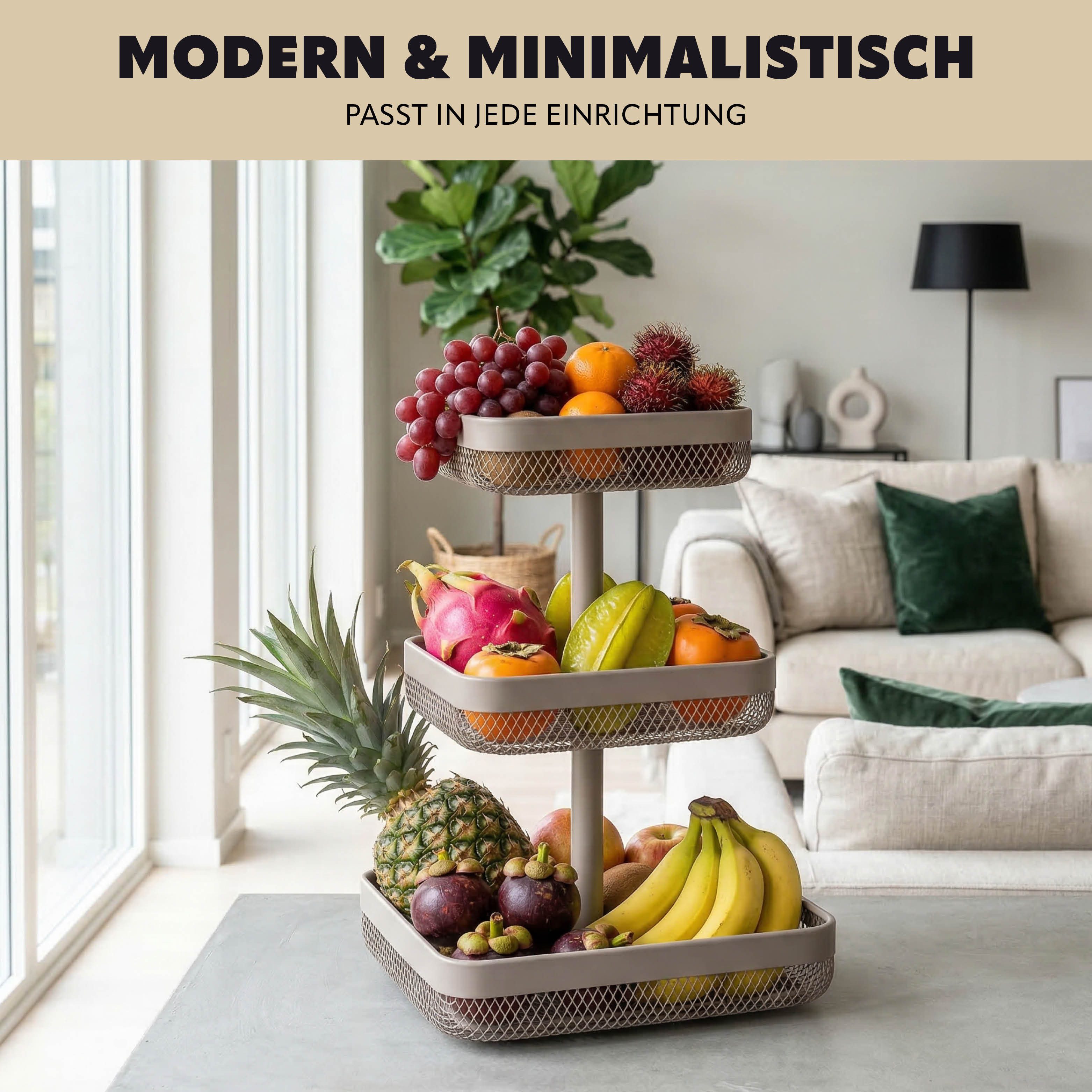 eluno Obstschale eckig 3-stöckig, 20 cm, 25 cm und 30 cm, Metall, Metall