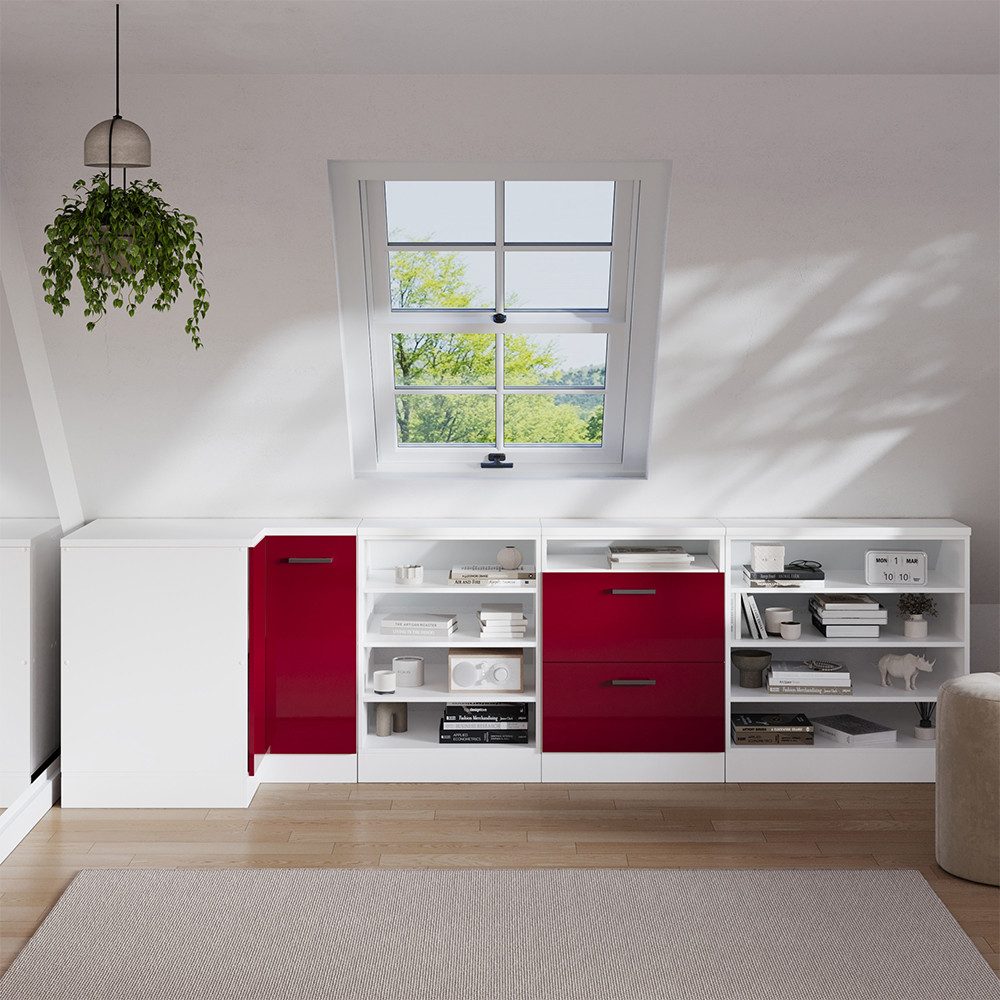 Vicco Kommode Rion, Rot Hochglanz/Weiß, 75.6 x 81.6 cm mit 1 Tür, Schrankkorpus... (1 St)