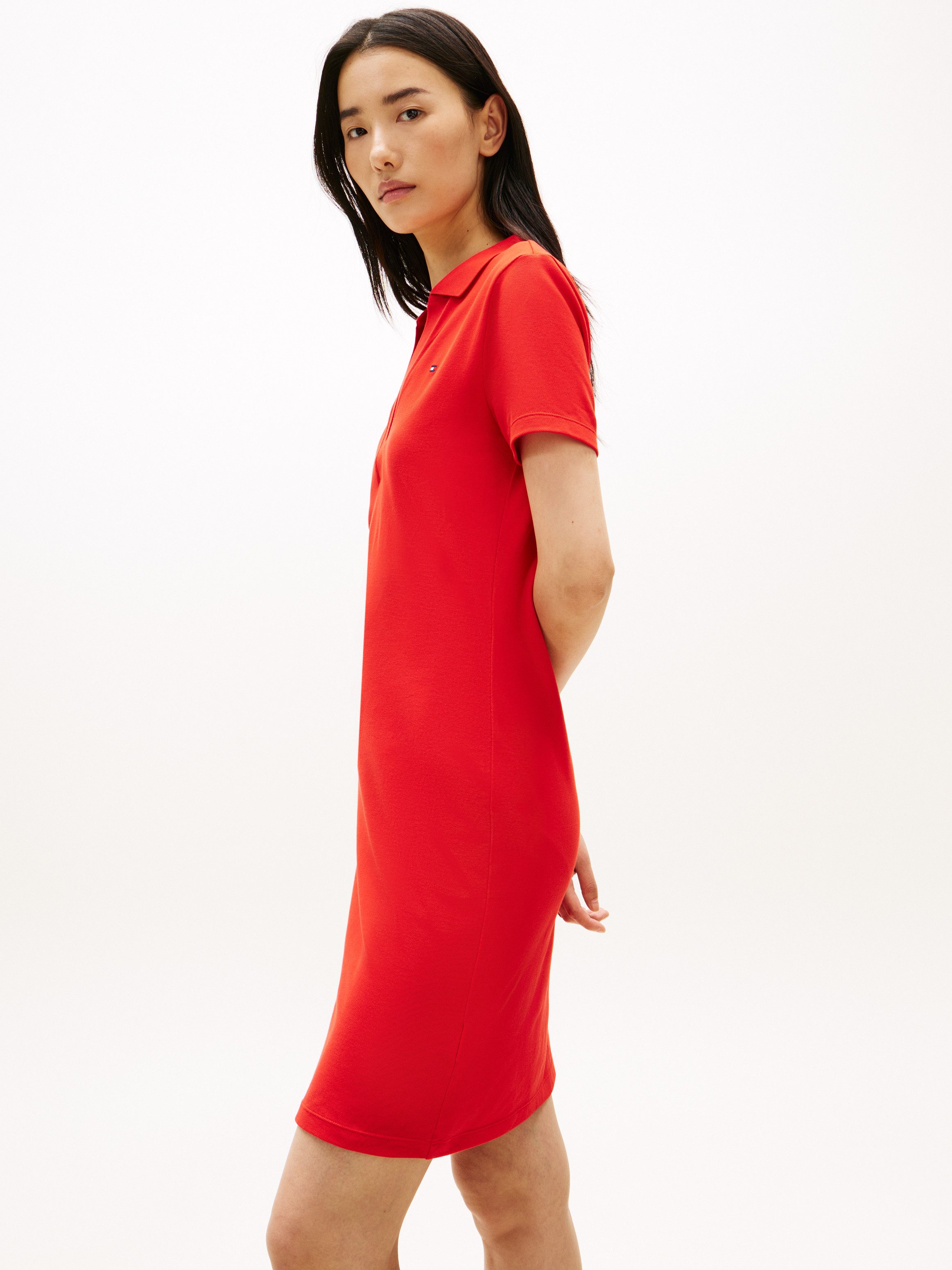 Tommy Hilfiger Polokleid SLIM OPEN NK POLO DRESS SS mit gestickter Tommy Hilfiger Flagge