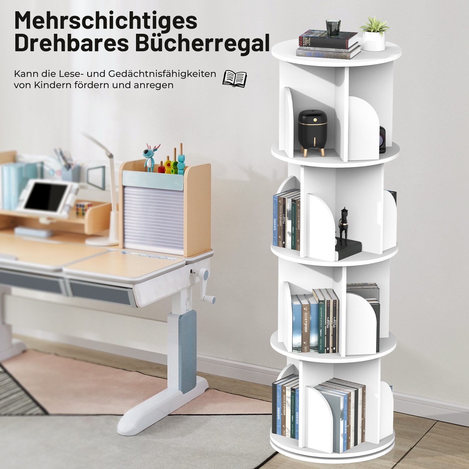 WILGOON Bücherregal Drehbare Bücherregal, 4 Etagen günstig online kaufen