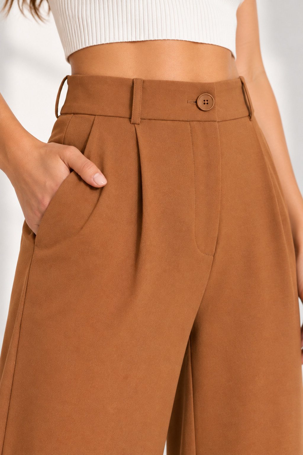 fashionshowcase Palazzohose Damen Stoffhose Marlenehose mit elastischem, hohem Bund – Bild 2 von 5