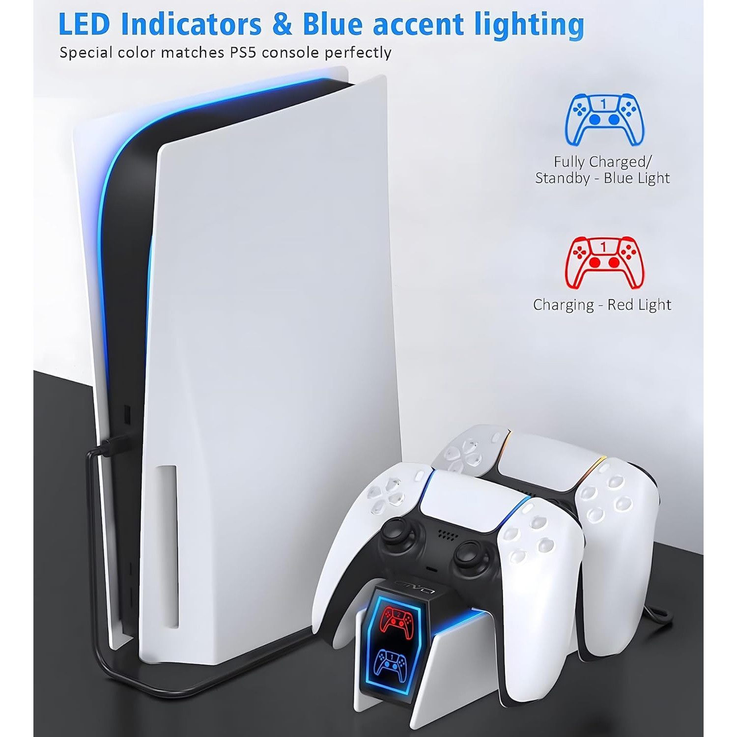 TUWENA PS5 Controller Ladestation, inklusive 2 Kabeln, LED-Ladestatusanzeige PlayStation 5-Controller (für Playstation 5 Schnellladung)