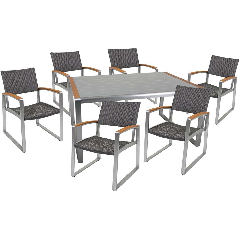 Stuhl, Garten Tisch Sitz Gruppe Glas silber grau geflechtet