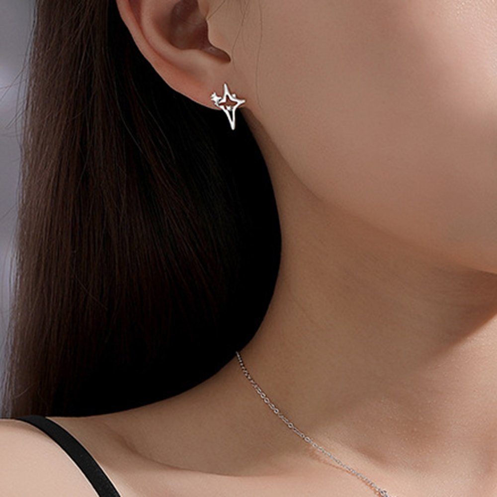Haiaveng Stern-Ohrringe, Stern-Ohrringe für Frauen Ausgehöhlte Sterlingsilber-Ohrringe, s925 Ohrhänger Paar