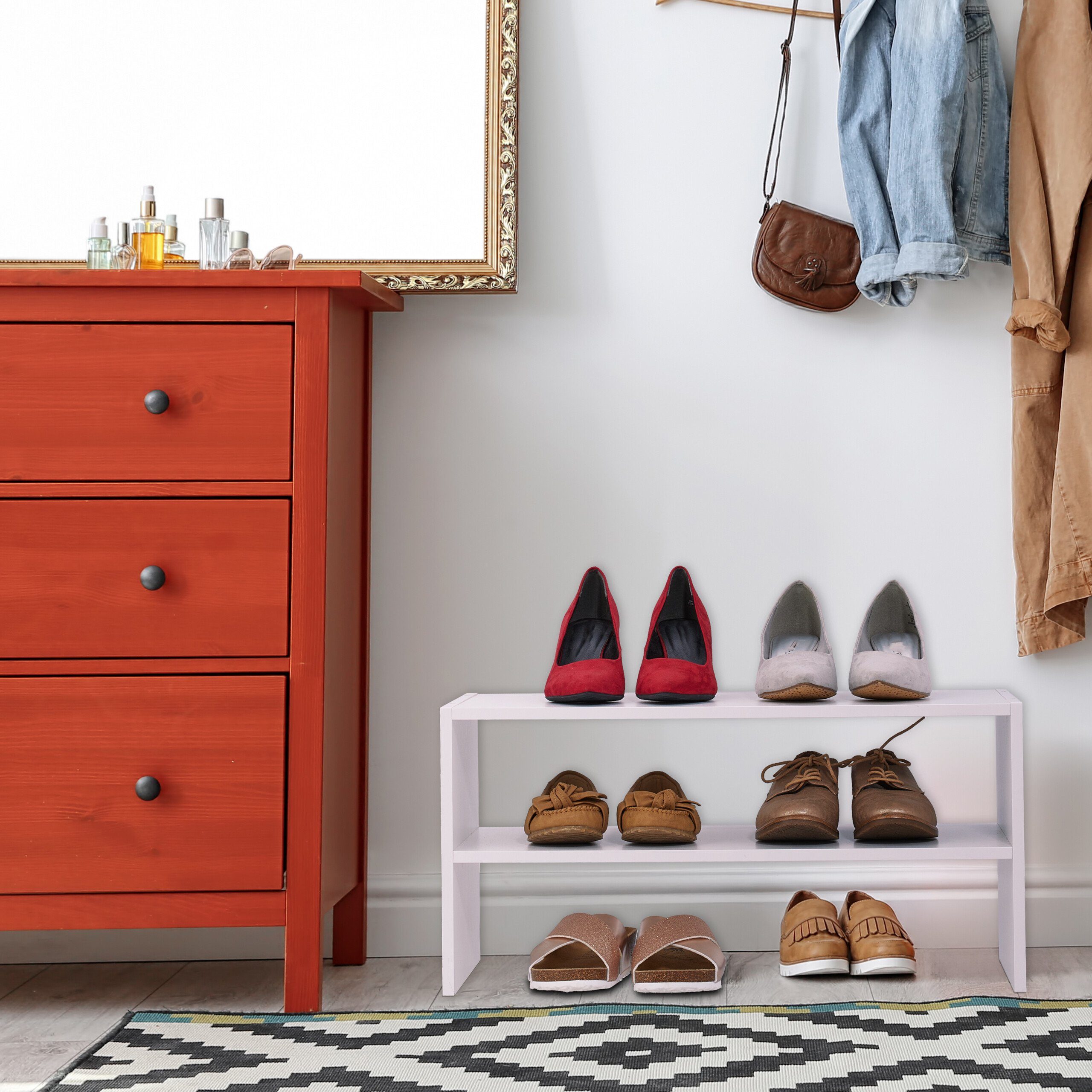 relaxdays Schuhregal Weißes Schuhregal mit 2 günstig online kaufen