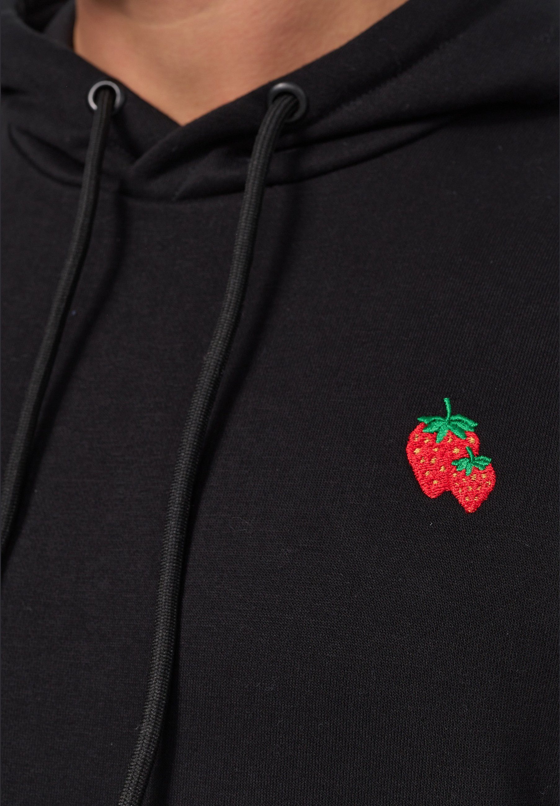 Bio-Baumwolle - GOTS Black Hoodie Erdbeere schwarz zertifizierte MIKON