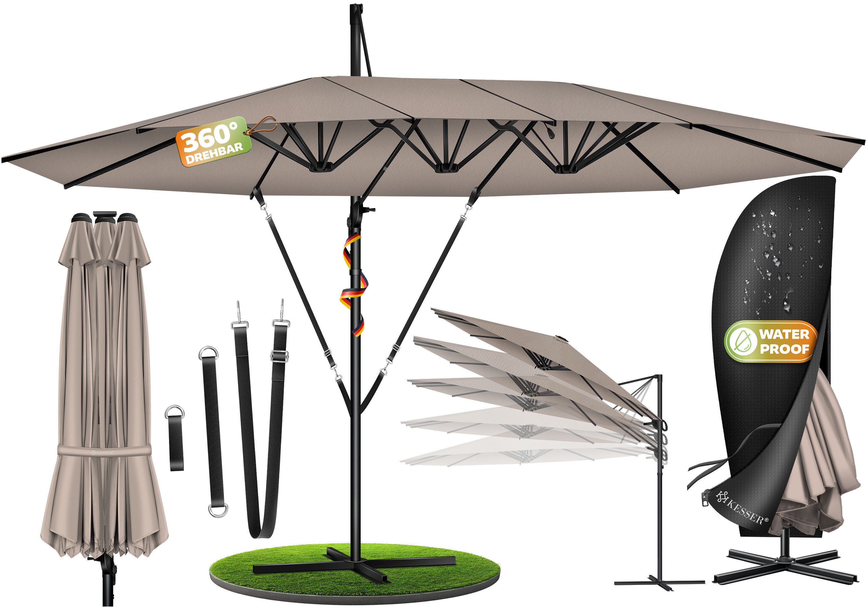 KESSER Sonnenschirm, Sonnenschirm Doppelsonnenschirm 4,6m x 2,7m Ampelschirm