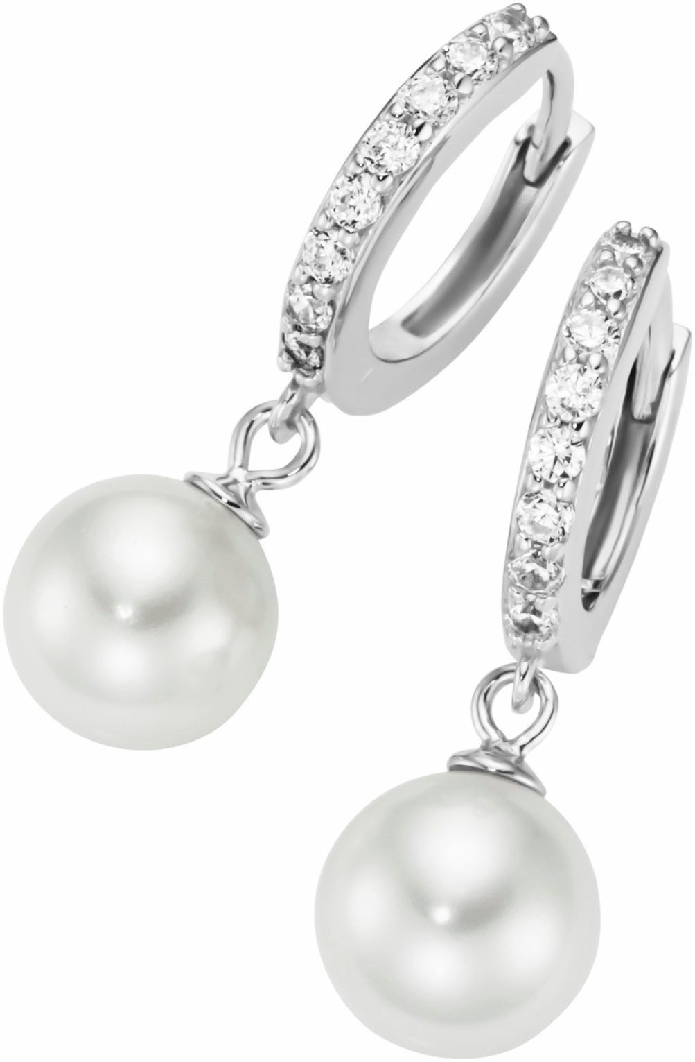 Firetti Paar Creolen Schmuck Geschenk Silber 925 Ohrschmuck Ohrringe Klappcreolen Behang, mit Zirkonia (synth) - mit Muschelperle