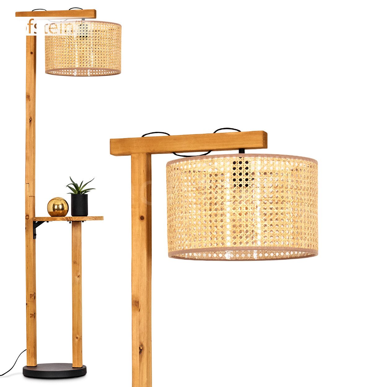 hofstein Stehlampe Stehlampe aus Holz/Metall/Wienergeflecht Natur/Schwarz/B günstig online kaufen
