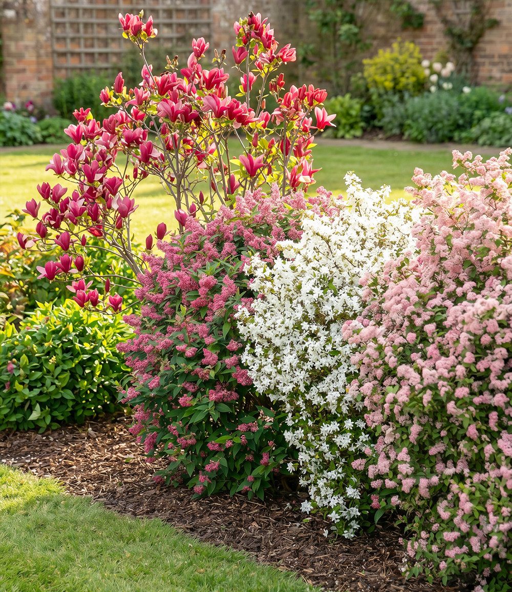 BALDUR Garten Hecken Blütenhecke 'Pastell', 4 St., Blühhecke, winterhart, langblühend, natürlicher Sichtschutz, robust