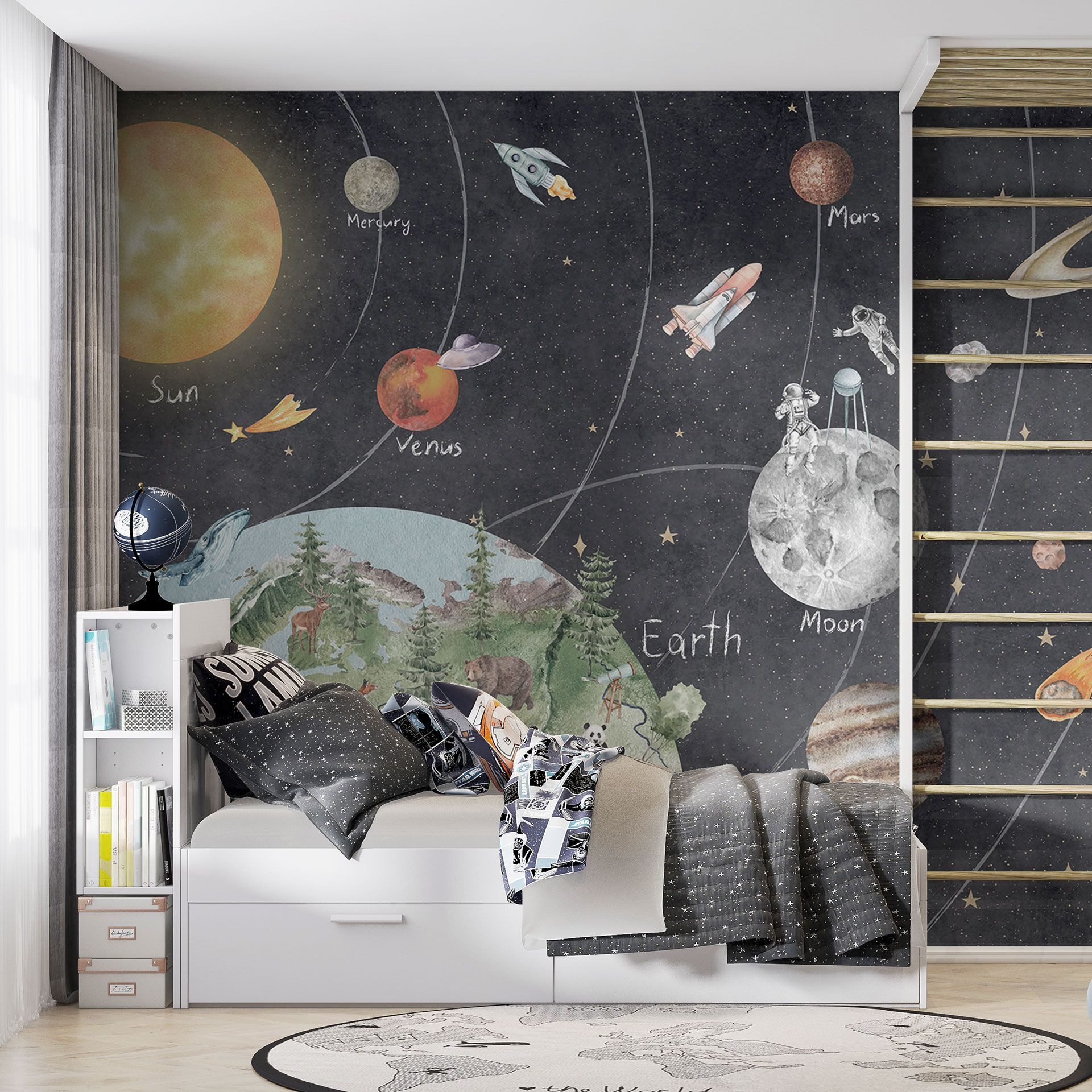 K&L Wall Art Fototapete Kinderzimmer Vliestapete große Fototapete aus Vlies, bedruckt, matt, Kindertapete mit Einhorn, Universum, Feen oder Waldtiere