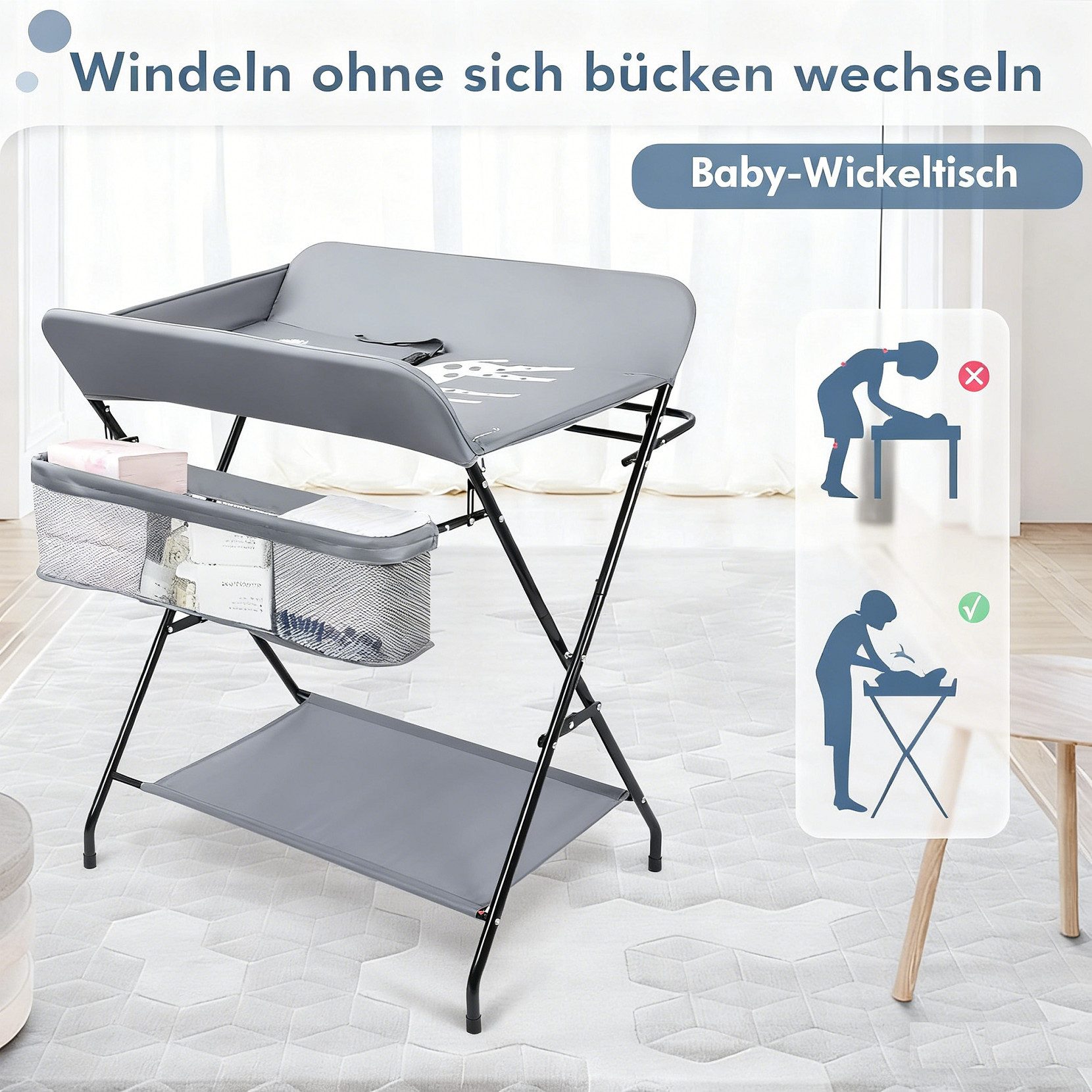 Ezebaby Wickeltisch Wickeltisch für Säuglinge Klappbarer mit Aufbewahrungstaschen