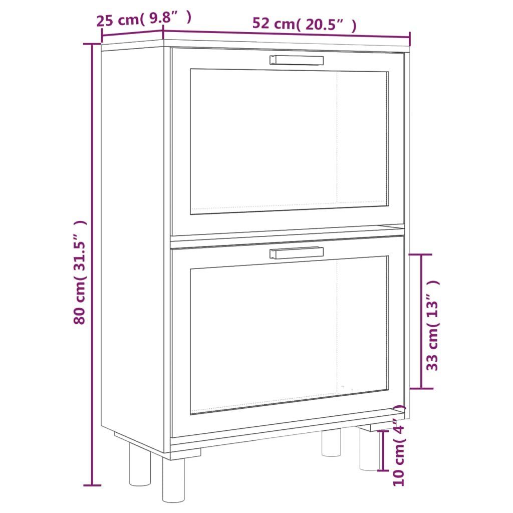 Holzwerkstoff & Natur, Rattan Schuhschrank vidaXL Weiß 1-tlg. cm Schuhregal 52x25x80