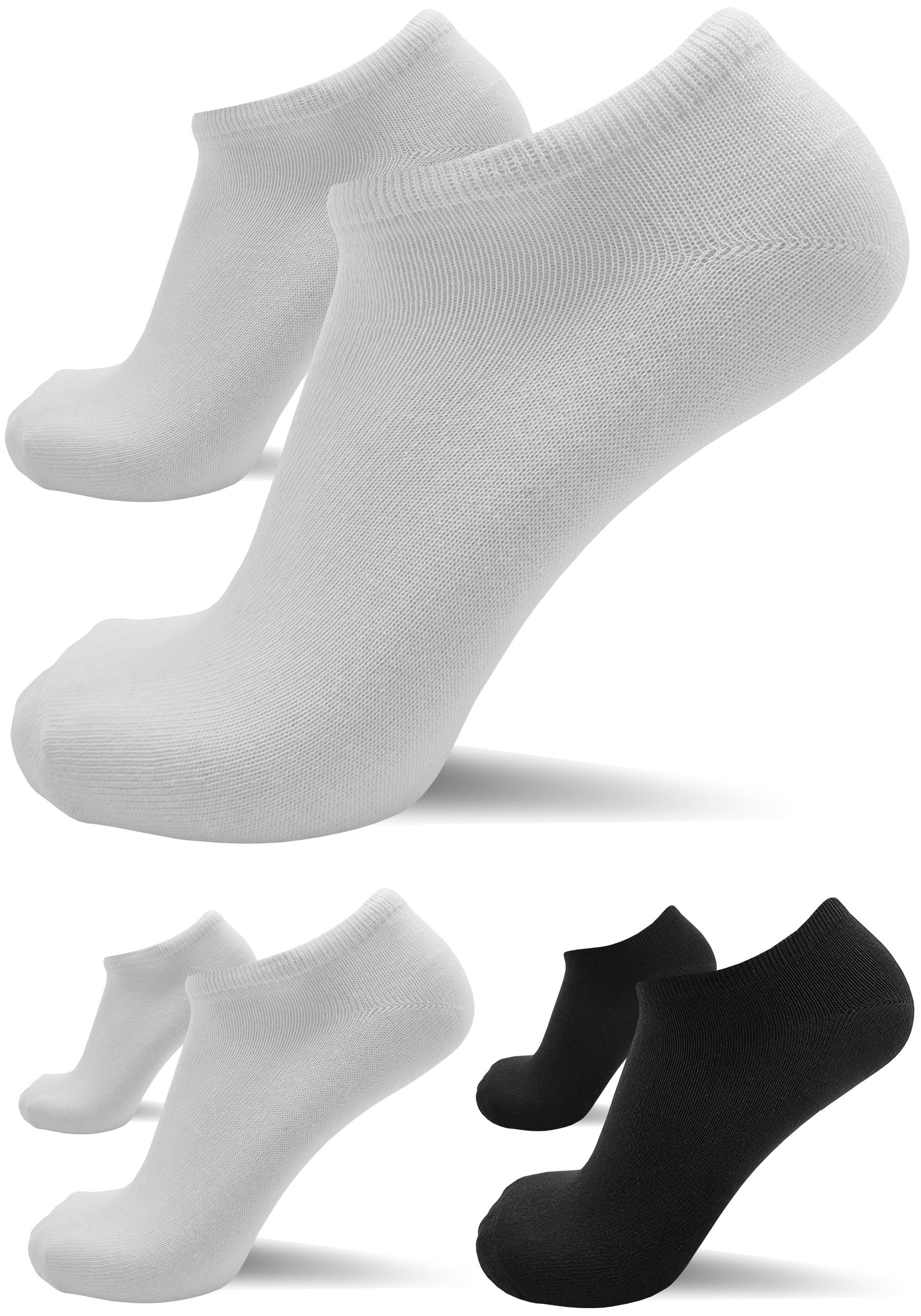 NAFT Sneakersocken 5-24 Paar Sneaker Socken Damen Herren, Größen 35-46, Weiß Schwarz (12-Paar)