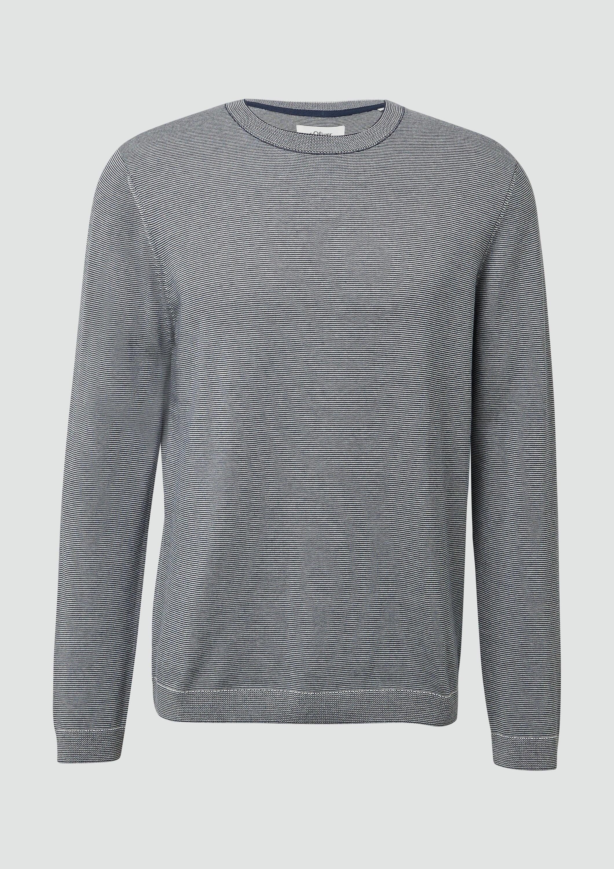 s.Oliver Sweatshirt Strickpullover Fein gestreifter Pullover mit Crew Neck und abgesetzten Bündchen