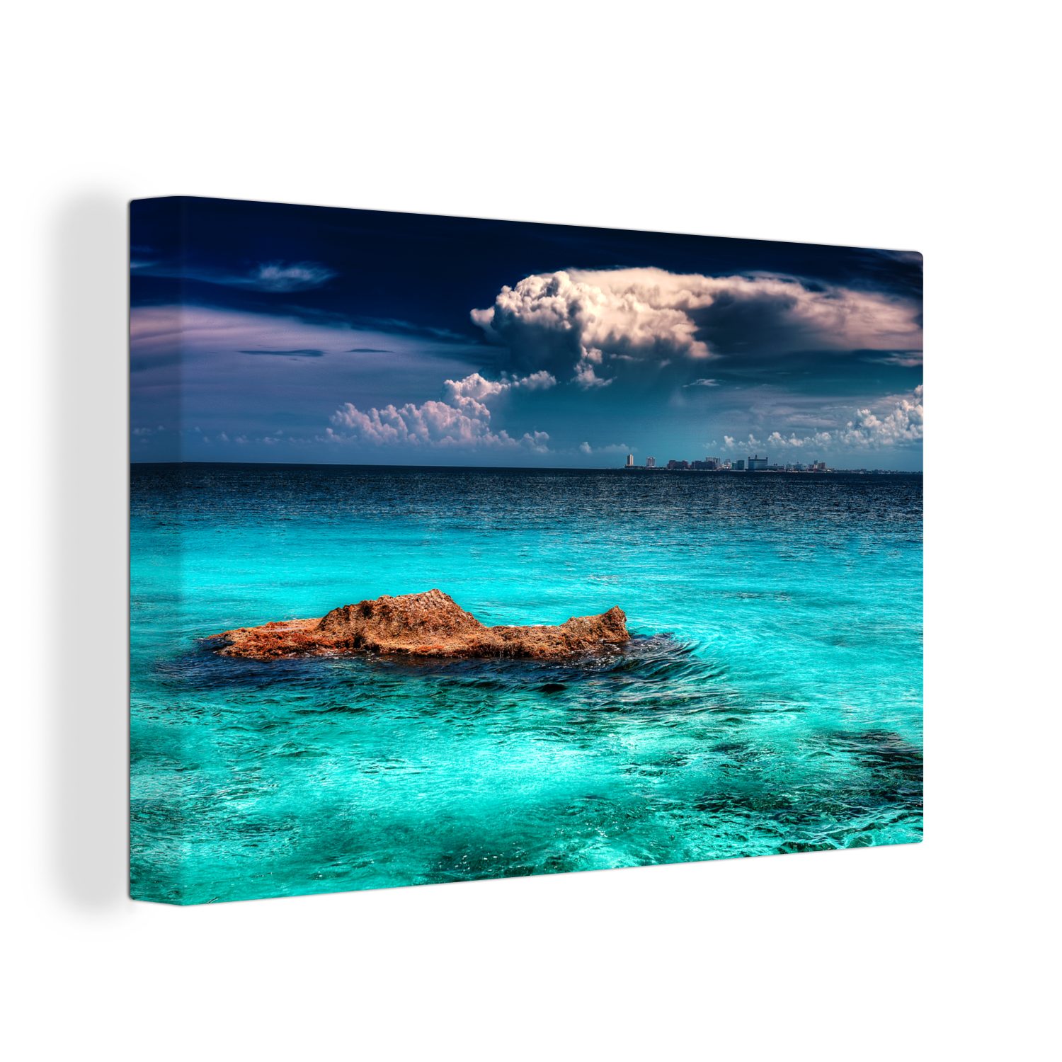 St), 30x20 cm der von Wandbild Leinwandbilder, den nordamerikanischen Leinwandbild Wanddeko, Gewässern von Skyline OneMillionCanvasses® (1 Aufhängefertig, Die Cancun Isla,