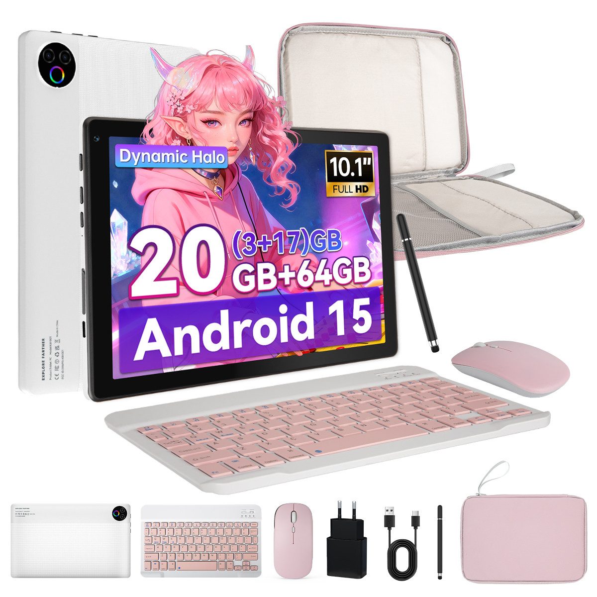 BUFO 10 Zoll Android 15, 20(3+17)GB+64GB, 1280x800 HD Display, WiFi 6 Tablet (10", 64 GB, Android, WiFi, mit Tastatur, Maus, Stift und praktischer Tragetasche)