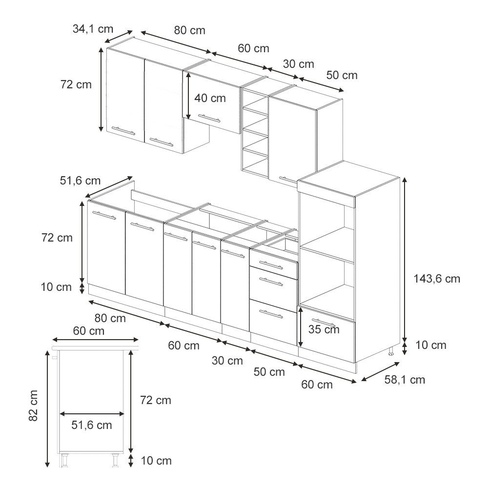 Vicco Küchenzeile Fame-Line, Schwarz gestreift/Anthrazit/Anthrazit, 280 cm, AP Marmor