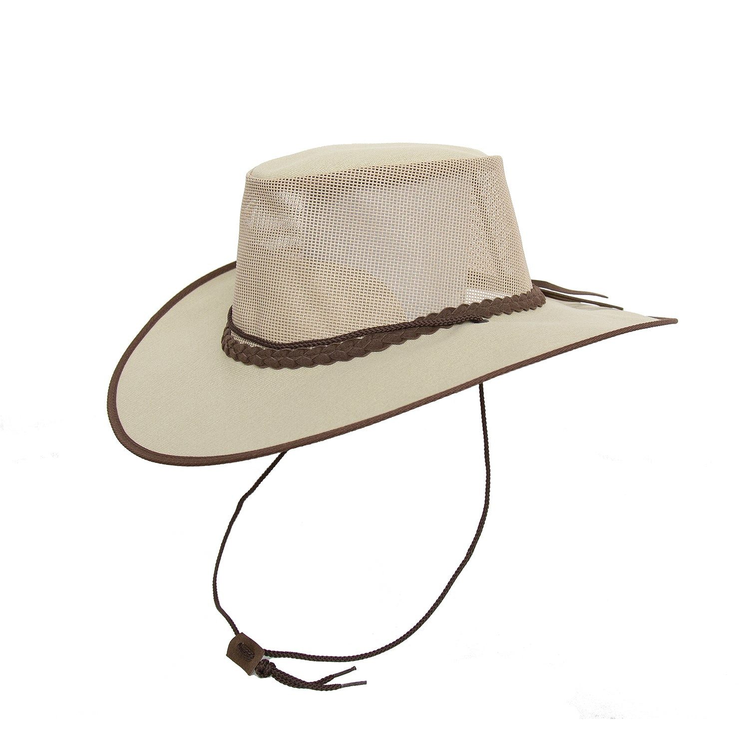 Outbacker Cowboyhut Sommerhut „Bush Breeze“ für Erwachsene aus Baumwoll-Nylon, UPF 50+ Kinnband, Meshkrone, wassertauglich