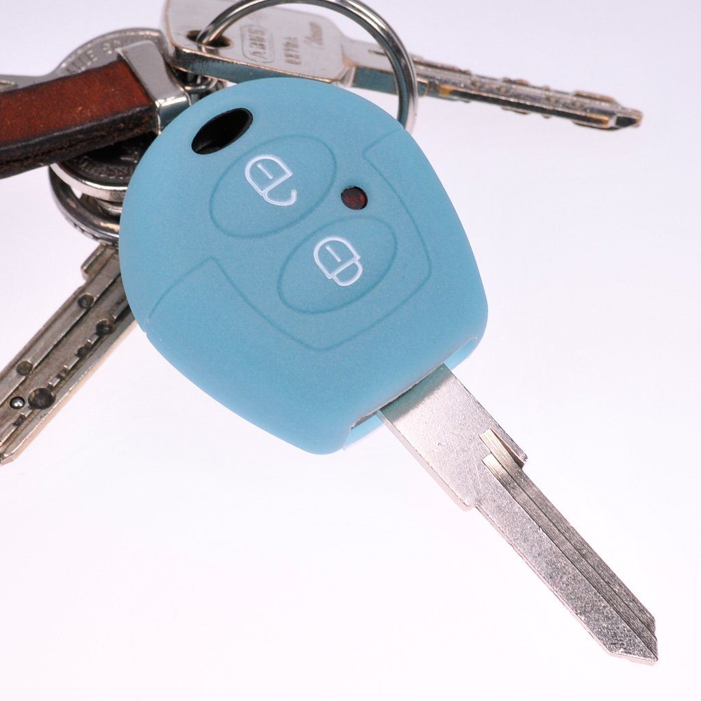 mt-key Schlüsseltasche Polo Skoda Fluoreszierend Autoschlüssel 2 T4 passendem Blau Cordoba Fox für Schutzhülle Schlüsselband, Silikon VW SEAT Tasten Sharan mit Fernbedienung