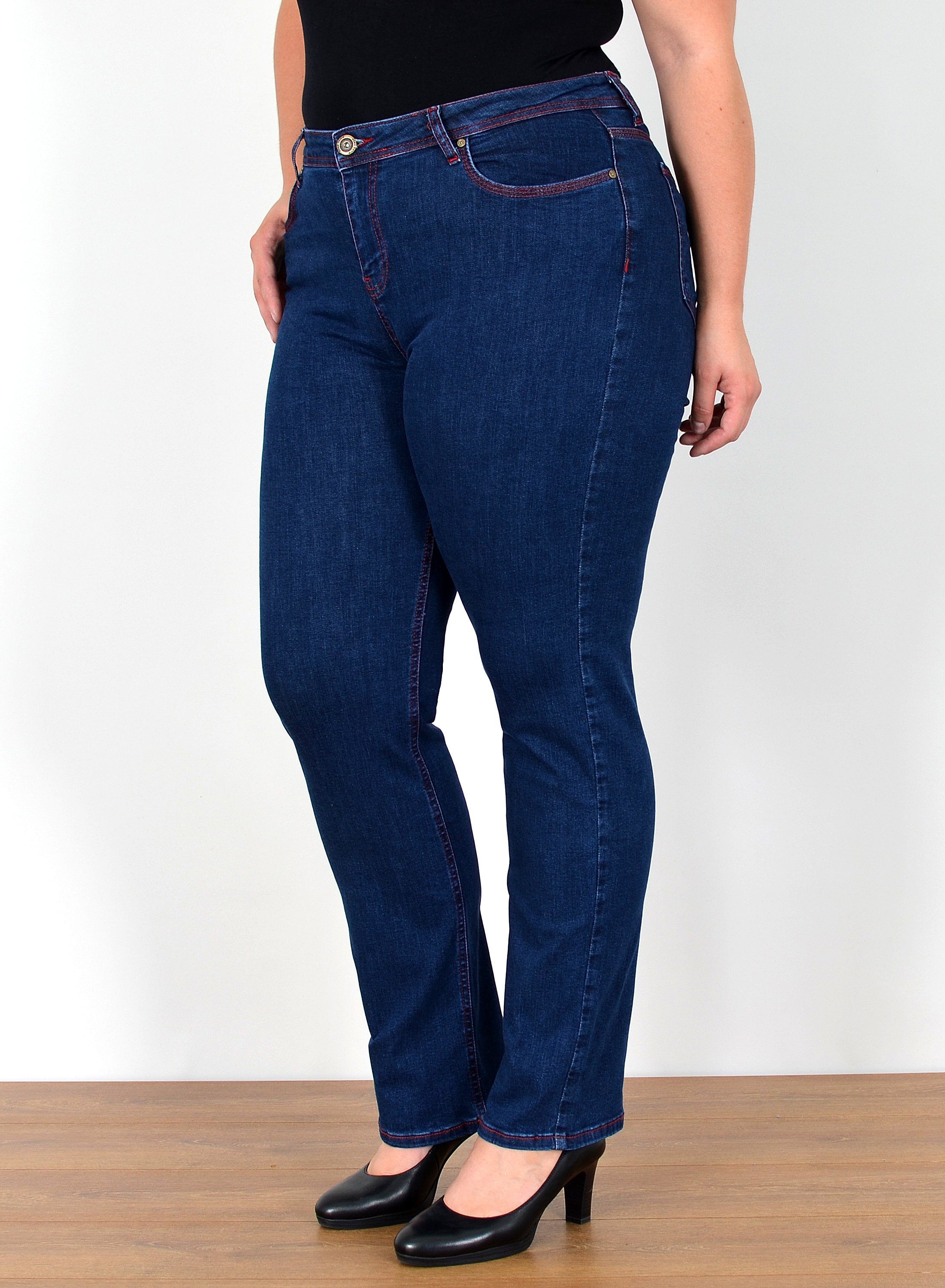 ESRA Straight-Jeans FG5 High Waist Damen Jeans Straight Leg Stretch Hose Übergröße Große Größe