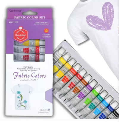 LA CUTE Textilfarbe Kreatives Textilfarben-Set: 12 Farben für individuelle Designs, Geruchsneutral, schnelltrocknend, lösungsmittelfrei, waschbeständig