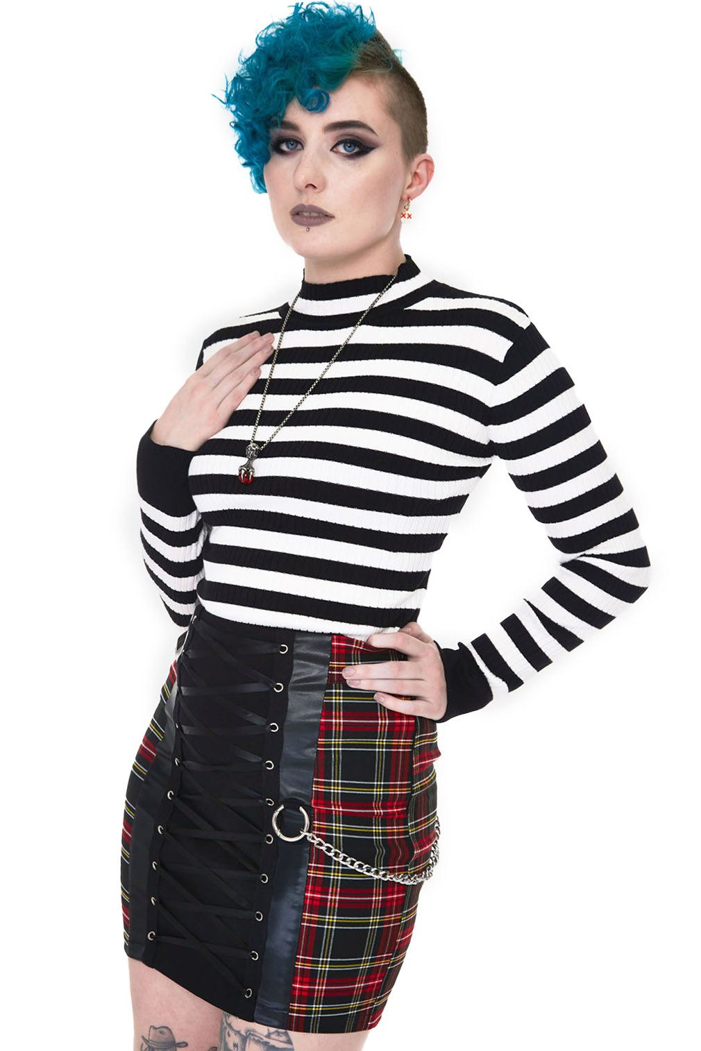 Jawbreaker Strickpullover Menace White And Black Stripe Strickpullover Goth Punk Grufti