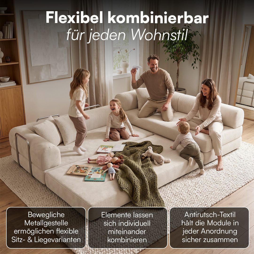 skølm Sofa & Sessel Lofn aus Vollschaum Cord, umwandelbar zum Schlafsofa/-Sessel, Beige, Ecksofa 300 cm breit, 4 Sitzer, kein Aufbau erforderlich, vakuumiert – Bild 5 von 5