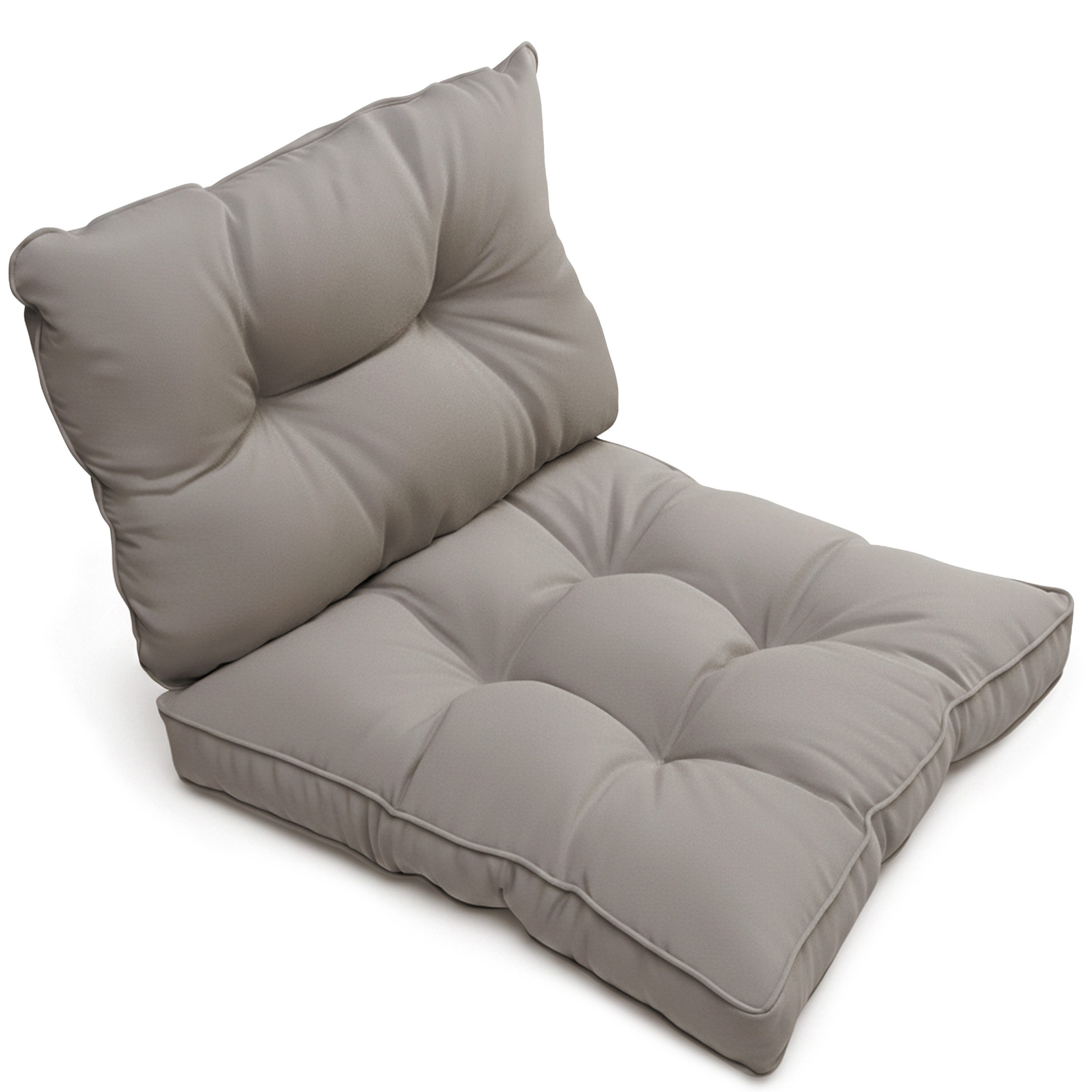 Beautissu Sitzkissen Outdoor Loungekissen Flair Sitz + Rücken 60x40cm, 60x60cm, Hellgrau, Wetterfest Schmutzabweisend Polster für Gartenmöbel