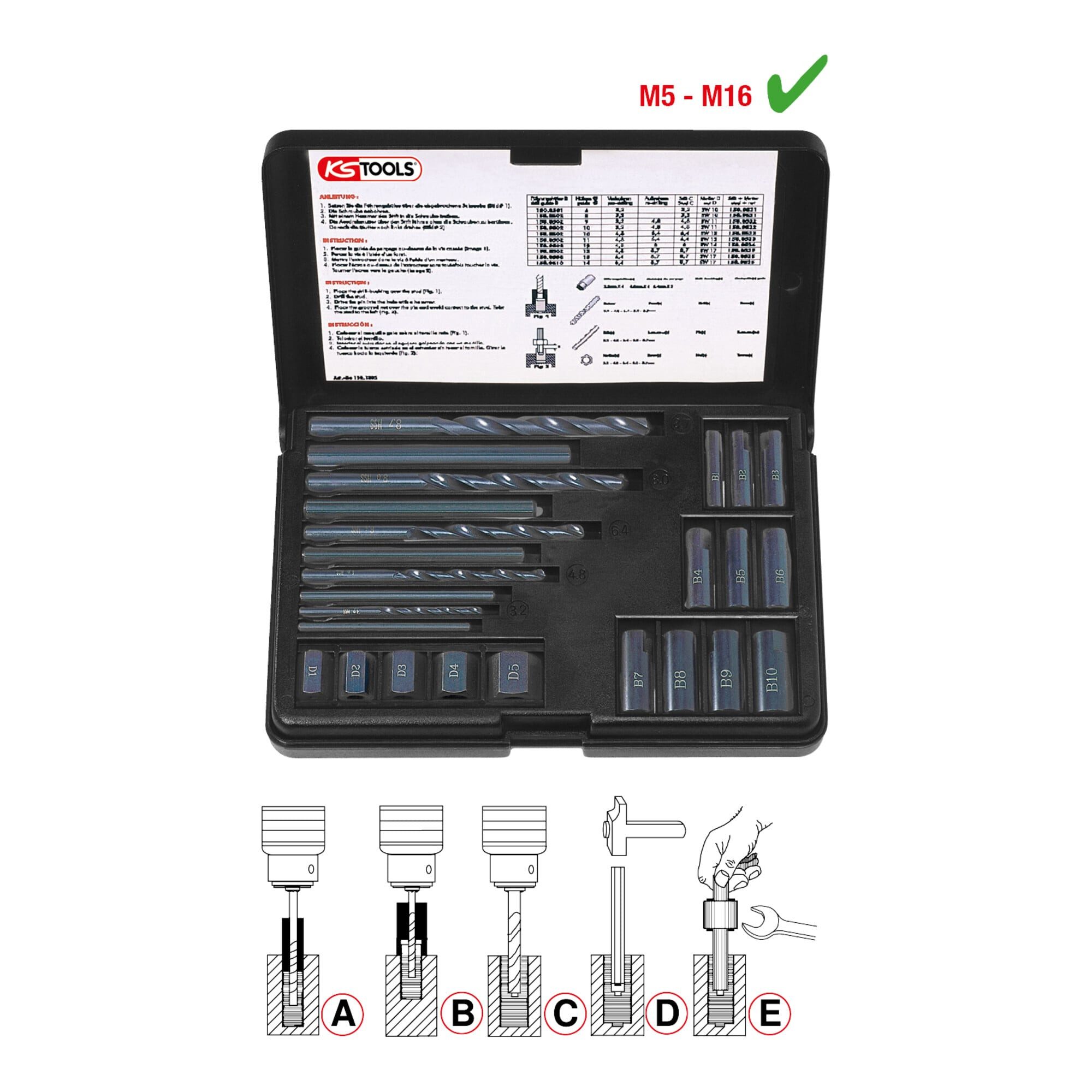 KS Tools Bohrlehre KS Tools Gewindeausdreh-Satz, 25-tlg.